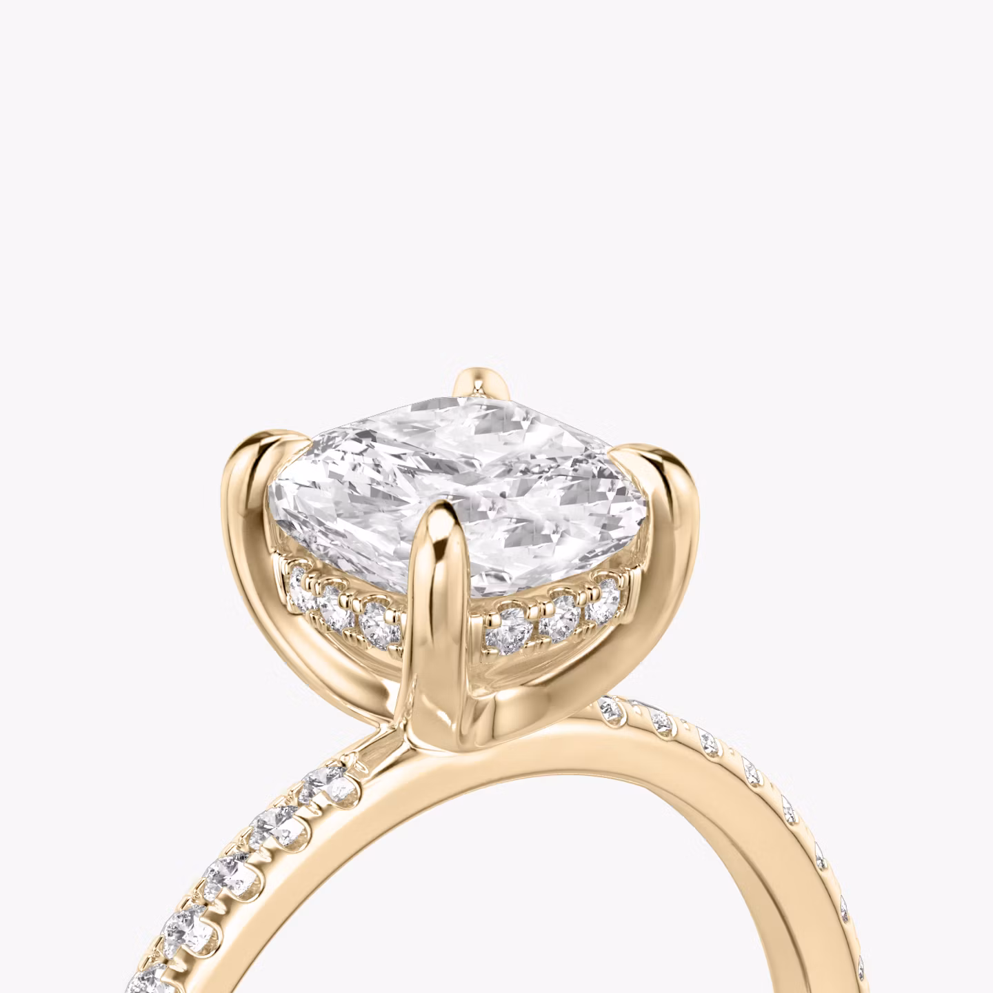 The Classic Hidden Halo | Cushion | 14k | Rose Gold | bandAccent: Pavé | bandWidth: standard | prongStyle: Plain | diamondOrientation: vertical | caratWeight: other