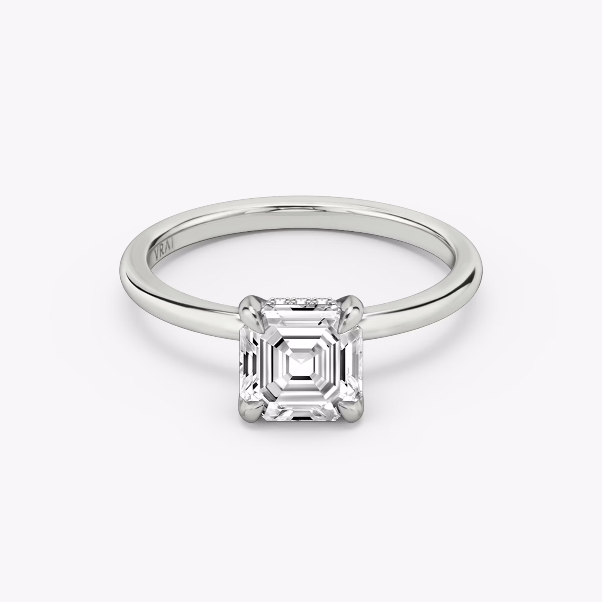 The Classic Hidden Halo | Asscher | 18k | White Gold | bandAccent: Plain | bandWidth: standard | prongStyle: Plain | diamondOrientation: vertical | caratWeight: other