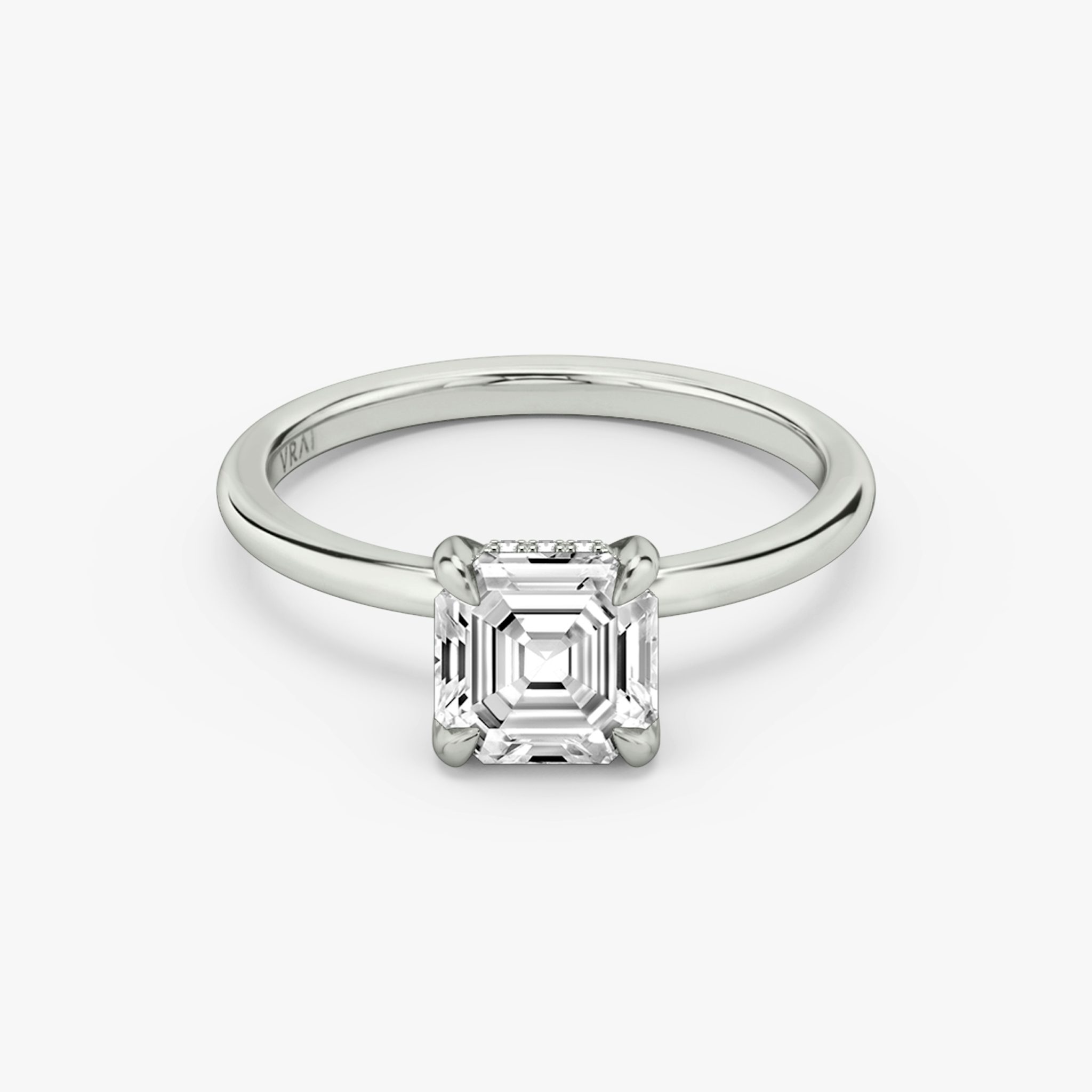 The Classic Hidden Halo | Asscher | 18k | White Gold | bandAccent: Plain | bandWidth: standard | prongStyle: Plain | diamondOrientation: vertical | caratWeight: other