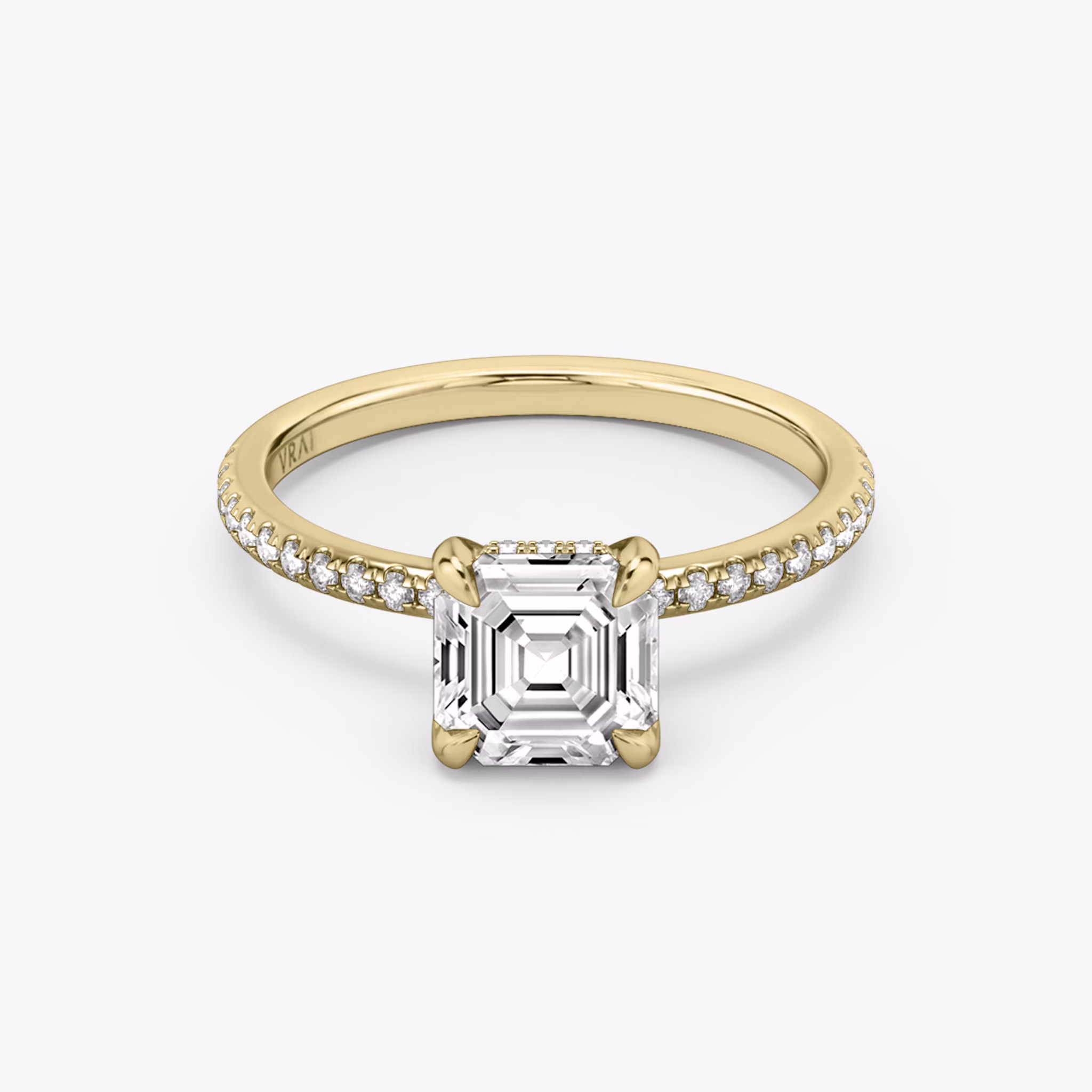 The Classic Hidden Halo | Asscher | 18k | Yellow Gold | bandAccent: Pavé | bandWidth: standard | prongStyle: Plain | diamondOrientation: vertical | caratWeight: other