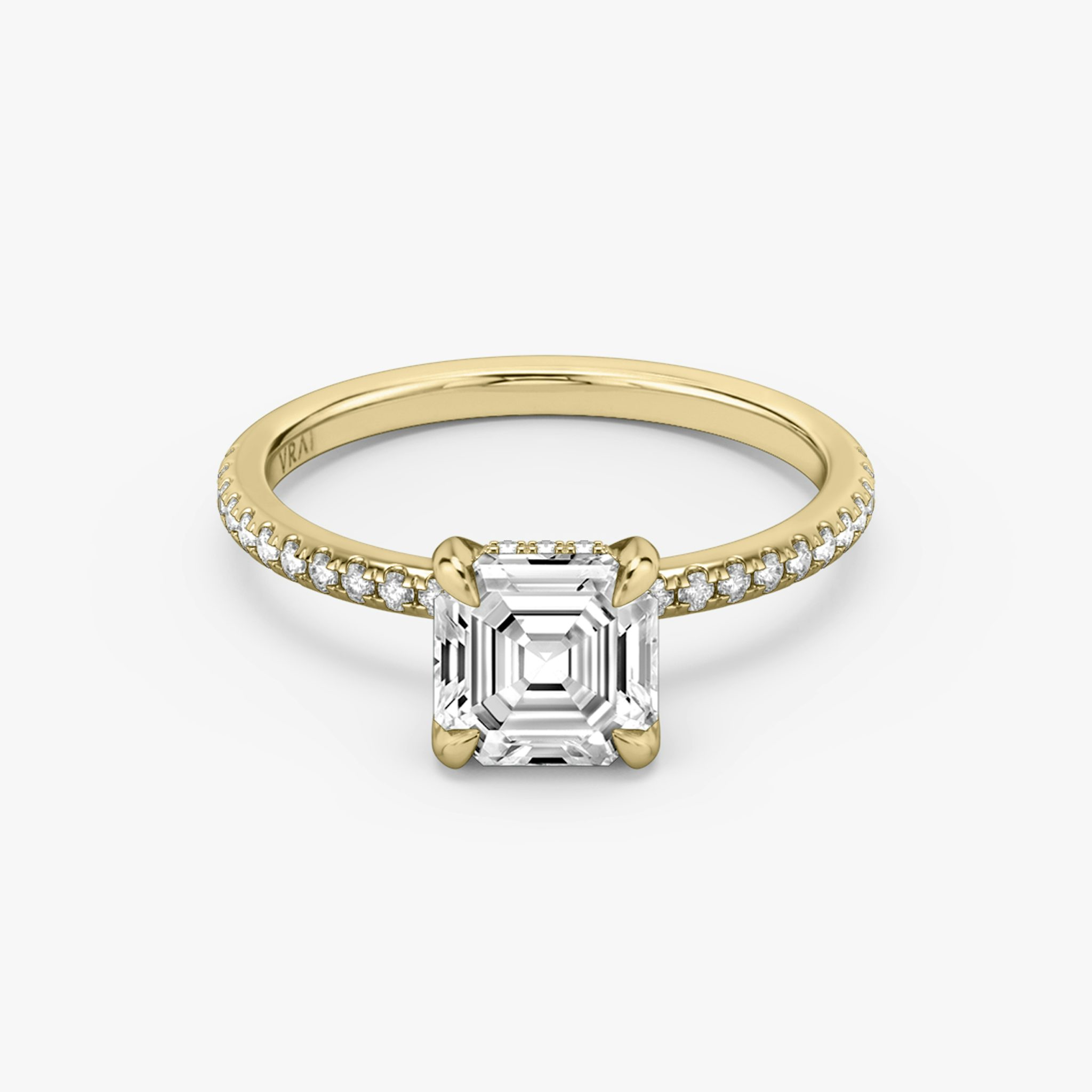 The Classic Hidden Halo | Asscher | 18k | Yellow Gold | bandAccent: Pavé | bandWidth: standard | prongStyle: Plain | diamondOrientation: vertical | caratWeight: other