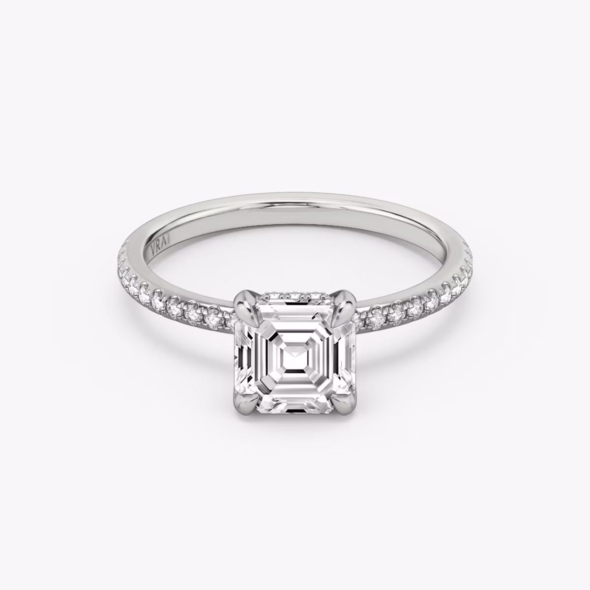 The Classic Hidden Halo | Asscher | Platinum | bandAccent: Pavé | bandWidth: standard | prongStyle: Plain | diamondOrientation: vertical | caratWeight: other