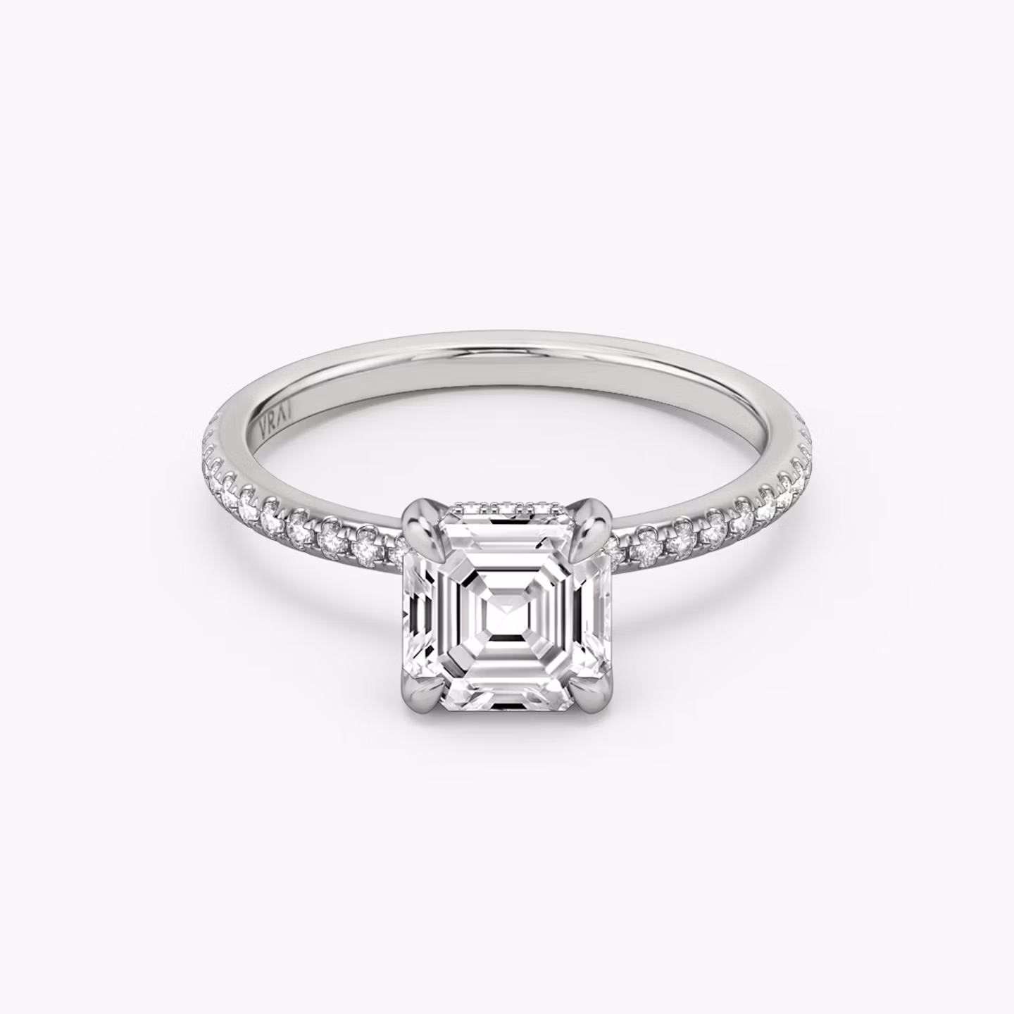 The Classic Hidden Halo | Asscher | Platinum | bandAccent: Pavé | bandWidth: standard | prongStyle: Plain | diamondOrientation: vertical | caratWeight: other