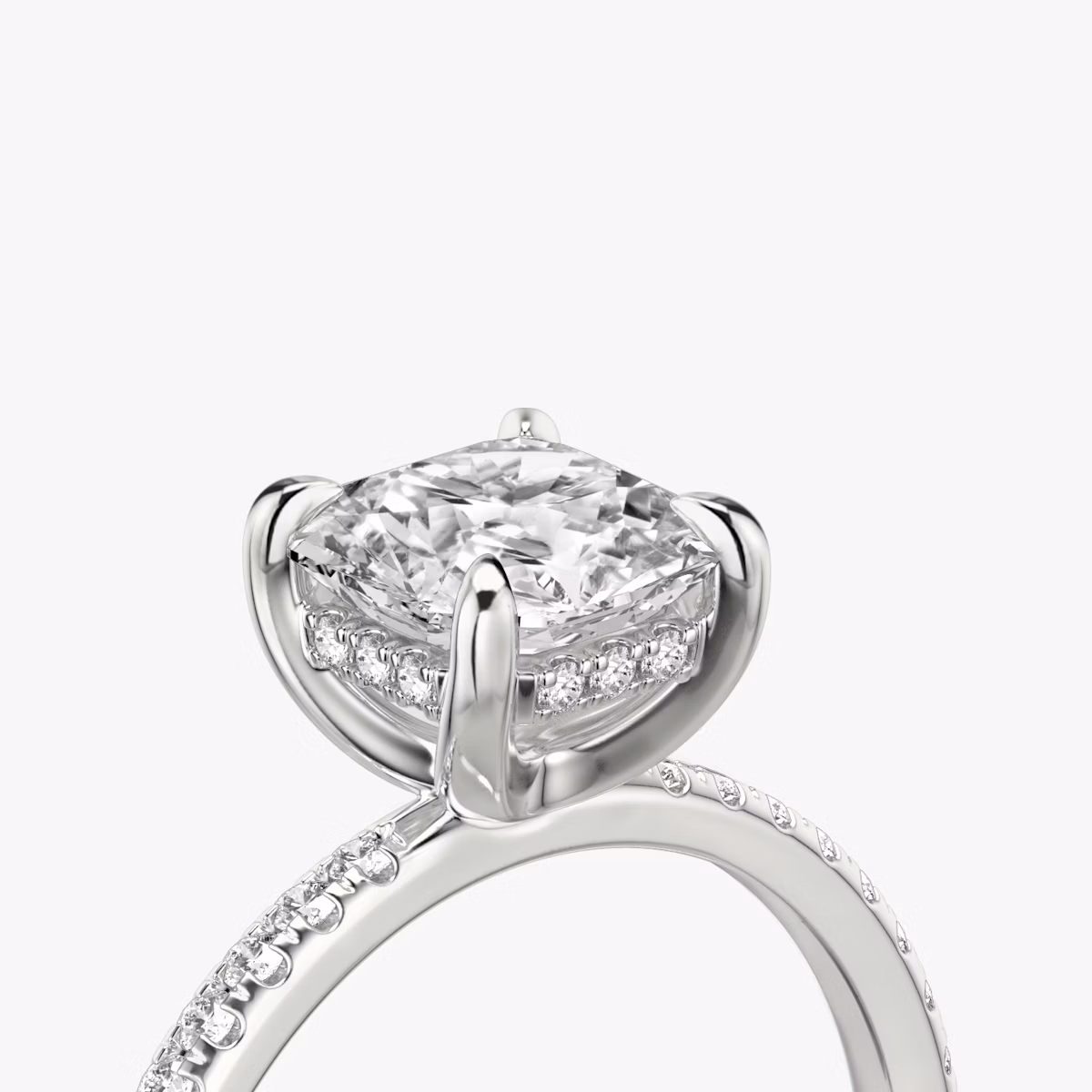 The Classic Hidden Halo | Asscher | Platinum | bandAccent: Pavé | bandWidth: standard | prongStyle: Plain | diamondOrientation: vertical | caratWeight: other