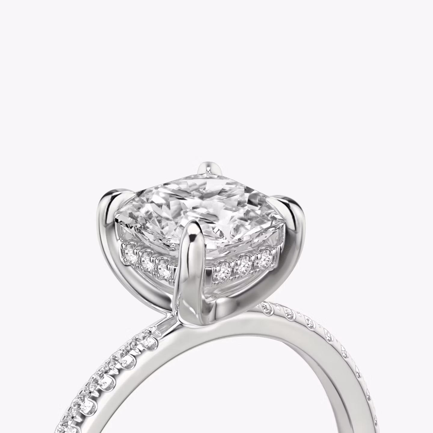 The Classic Hidden Halo | Asscher | Platinum | bandAccent: Pavé | bandWidth: standard | prongStyle: Plain | diamondOrientation: vertical | caratWeight: other