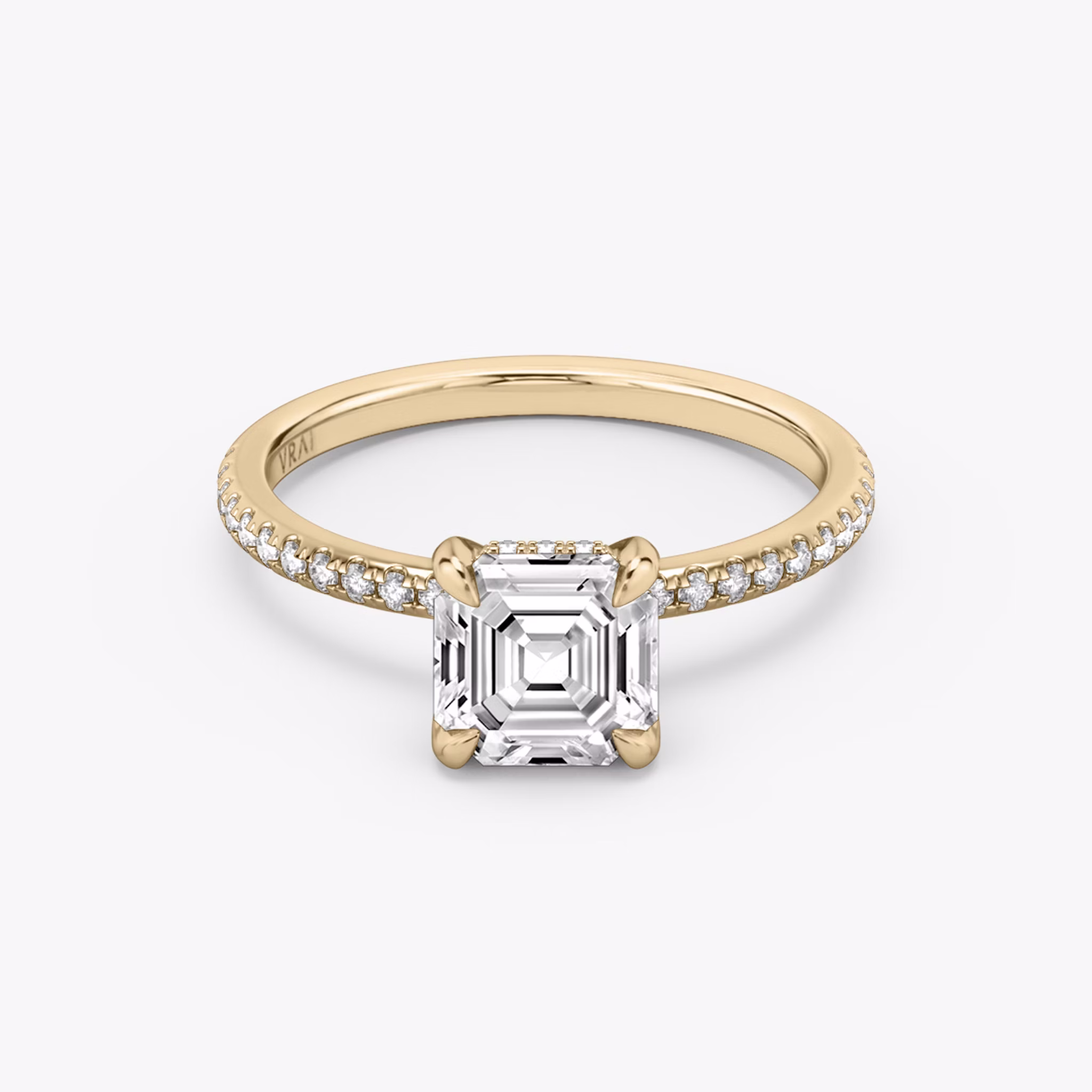 The Classic Hidden Halo | Asscher | 14k | Rose Gold | bandAccent: Pavé | bandWidth: standard | prongStyle: Plain | diamondOrientation: vertical | caratWeight: other