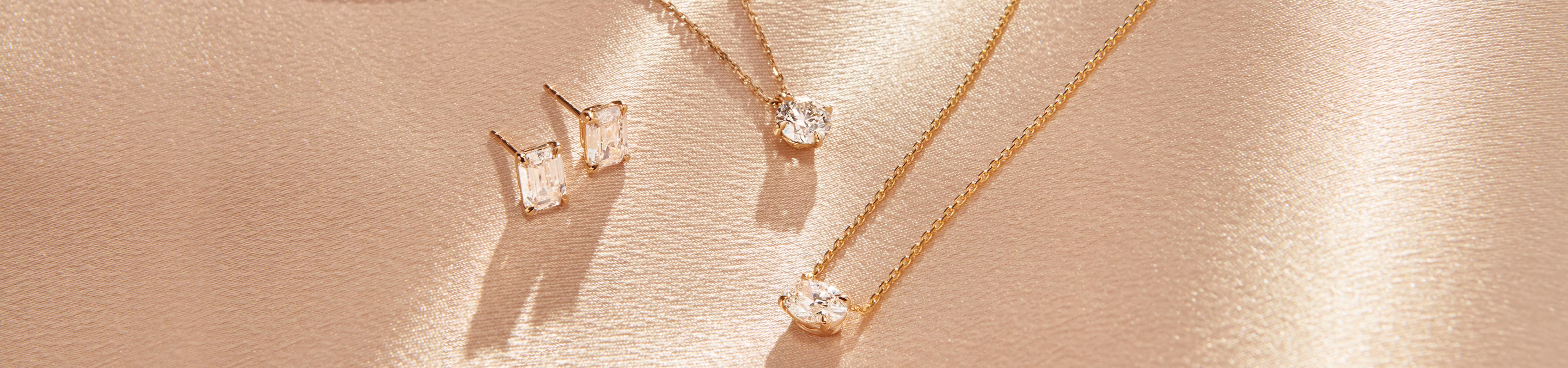 Lab-grown diamond earrings, lab-grown diamond necklace
