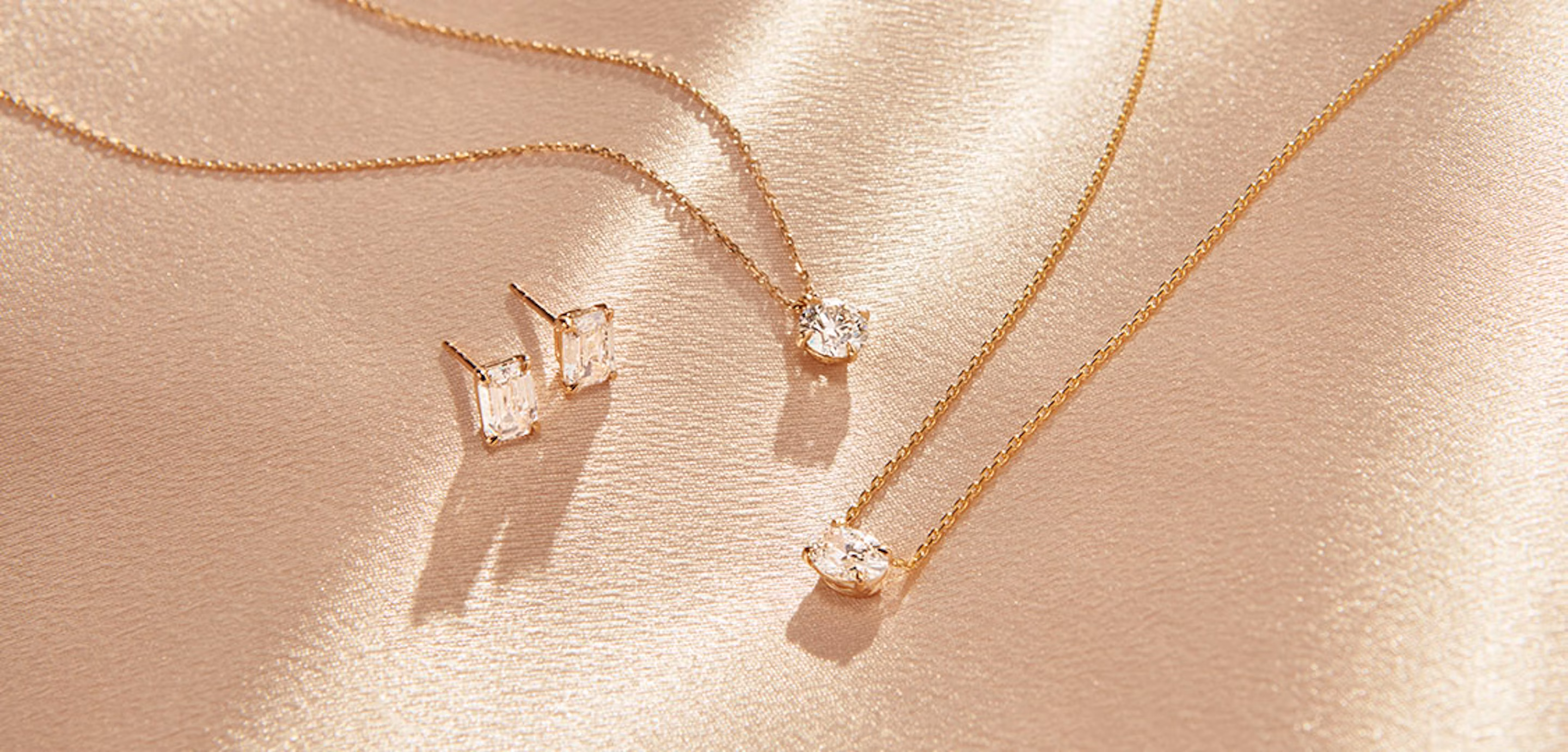 Lab-grown diamond earrings, lab-grown diamond necklace