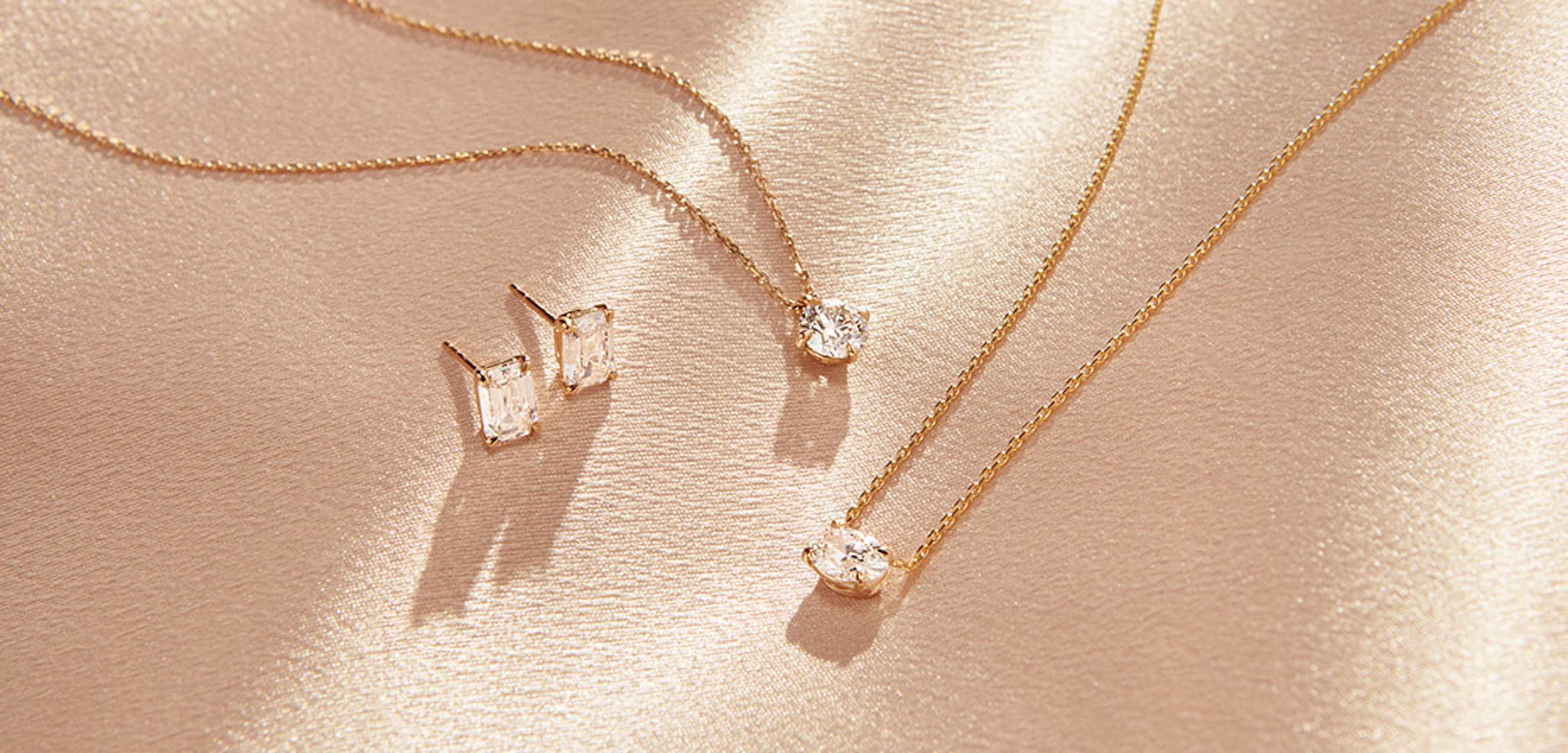 Lab-grown diamond earrings, lab-grown diamond necklace