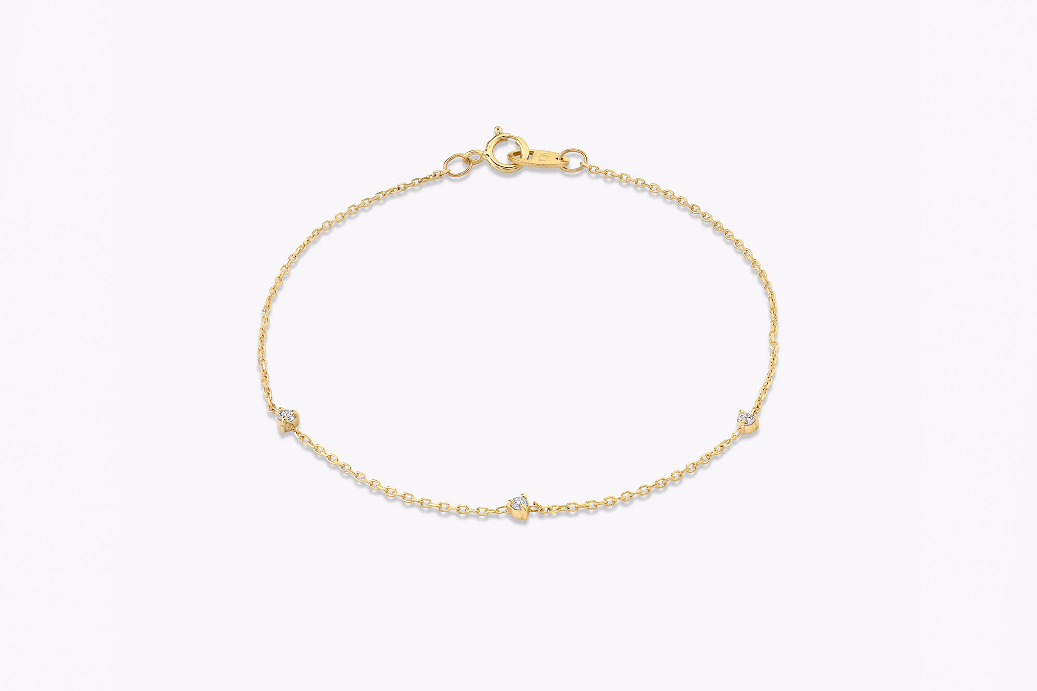 bridal jewelry, tiny station necklace, yellow gold, lab-grown diamond