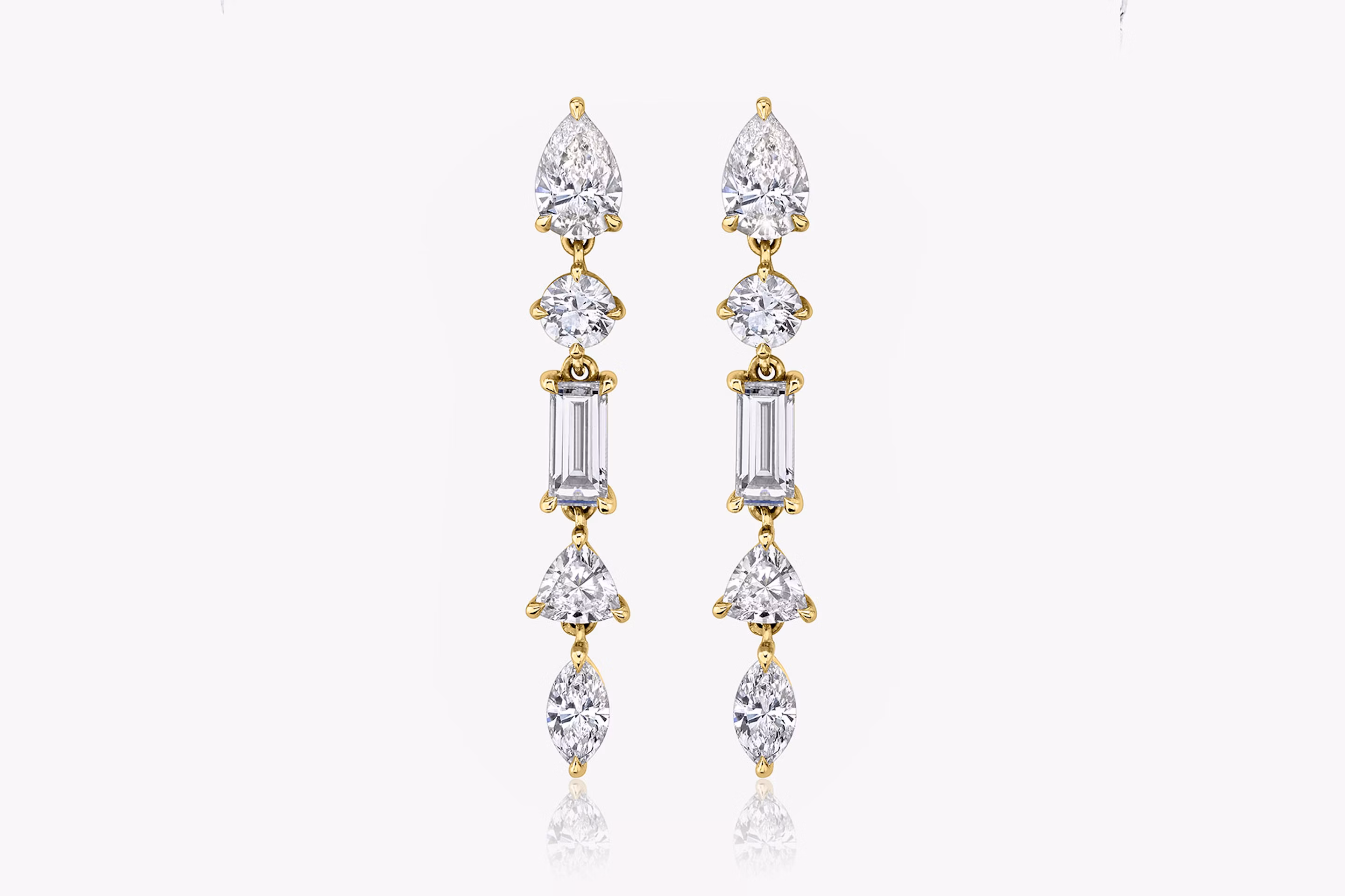 bridal jewelry, mixed drop earrings, lab-grown diamonds, yellow gold