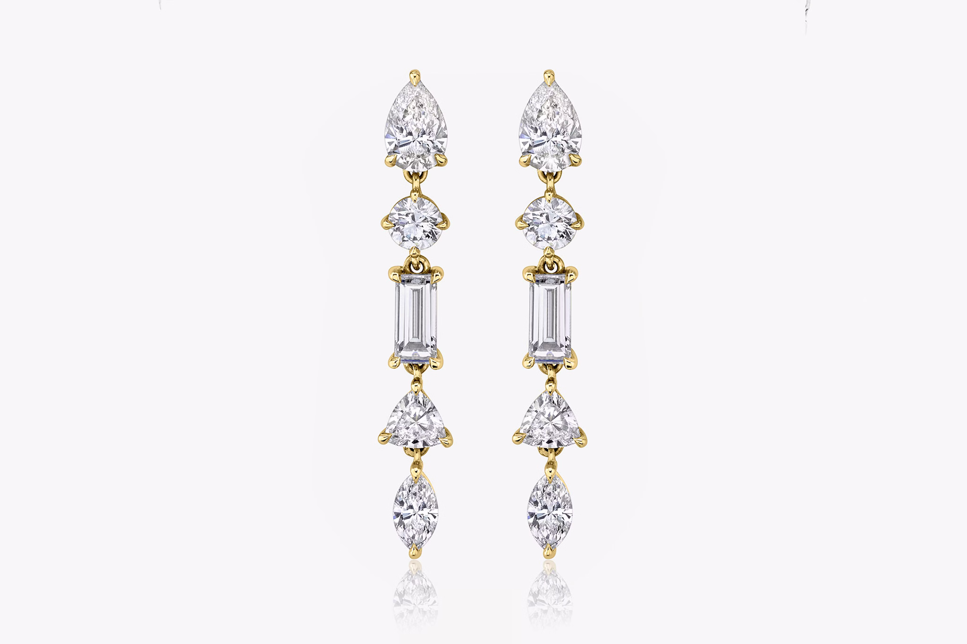 bridal jewelry, mixed drop earrings, lab-grown diamonds, yellow gold