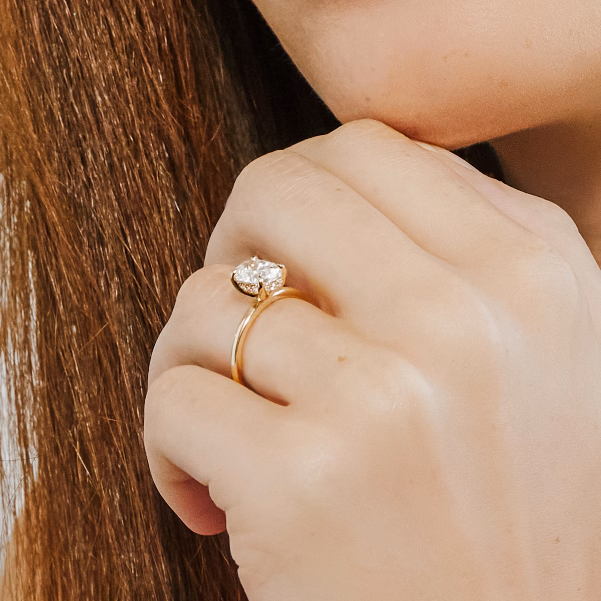 The Classic Hidden Halo | Oval | 14k | Rose Gold | bandAccent: Plain | bandWidth: standard | prongStyle: Plain | diamondOrientation: vertical | caratWeight: other