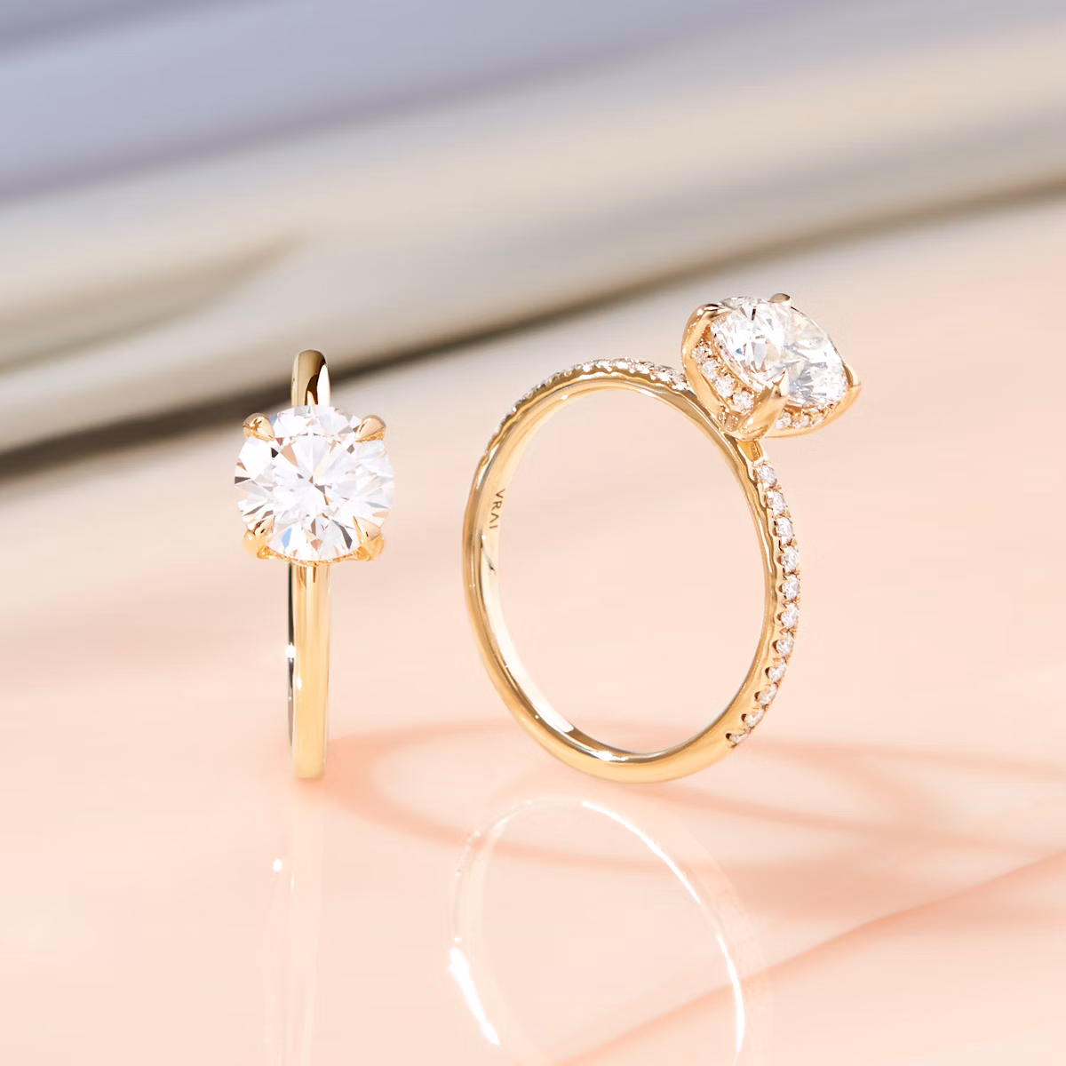 The Classic Hidden Halo | Round Brilliant | 18k | Yellow Gold | bandAccent: Plain | bandWidth: standard | caratWeight: other | prongStyle: Plain | diamondOrientation: vertical