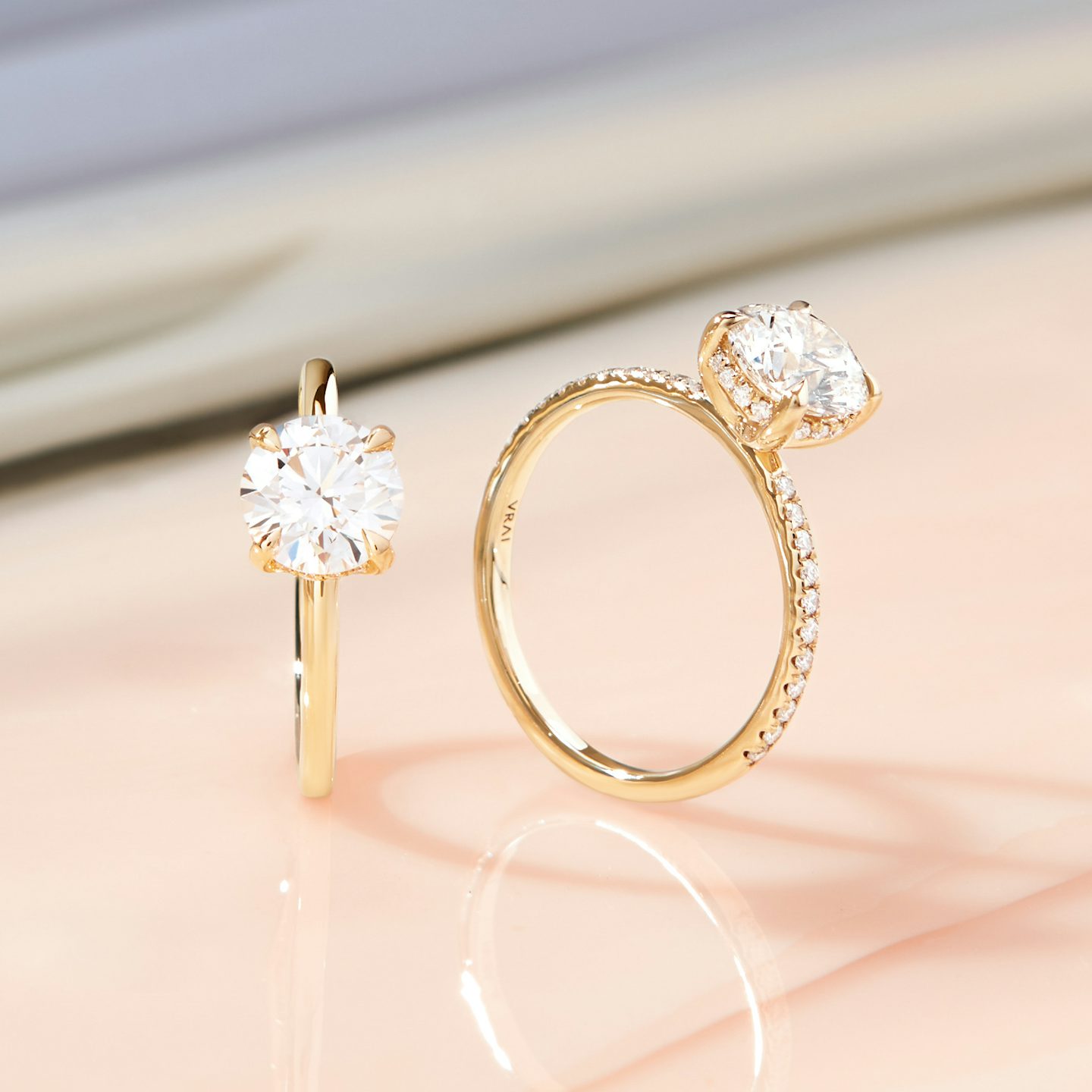 The Classic Hidden Halo | Round Brilliant | 14k | Rose Gold | bandAccent: Pavé | bandWidth: standard | caratWeight: 1.0ct | prongStyle: Plain | diamondOrientation: vertical