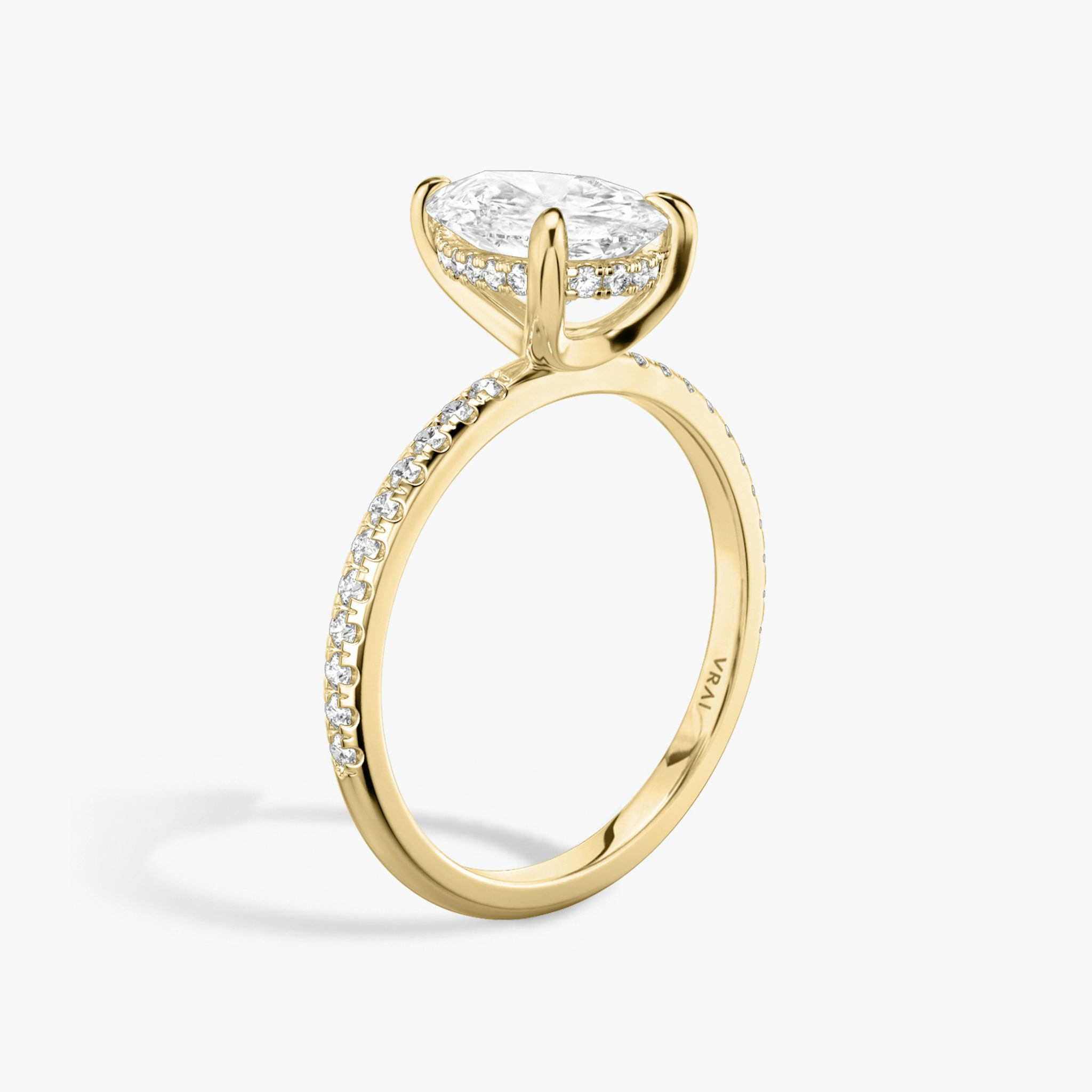 The Classic Hidden Halo | Pear | 18k | Yellow Gold | bandAccent: Pavé | bandWidth: standard | prongStyle: Plain | diamondOrientation: vertical | caratWeight: other