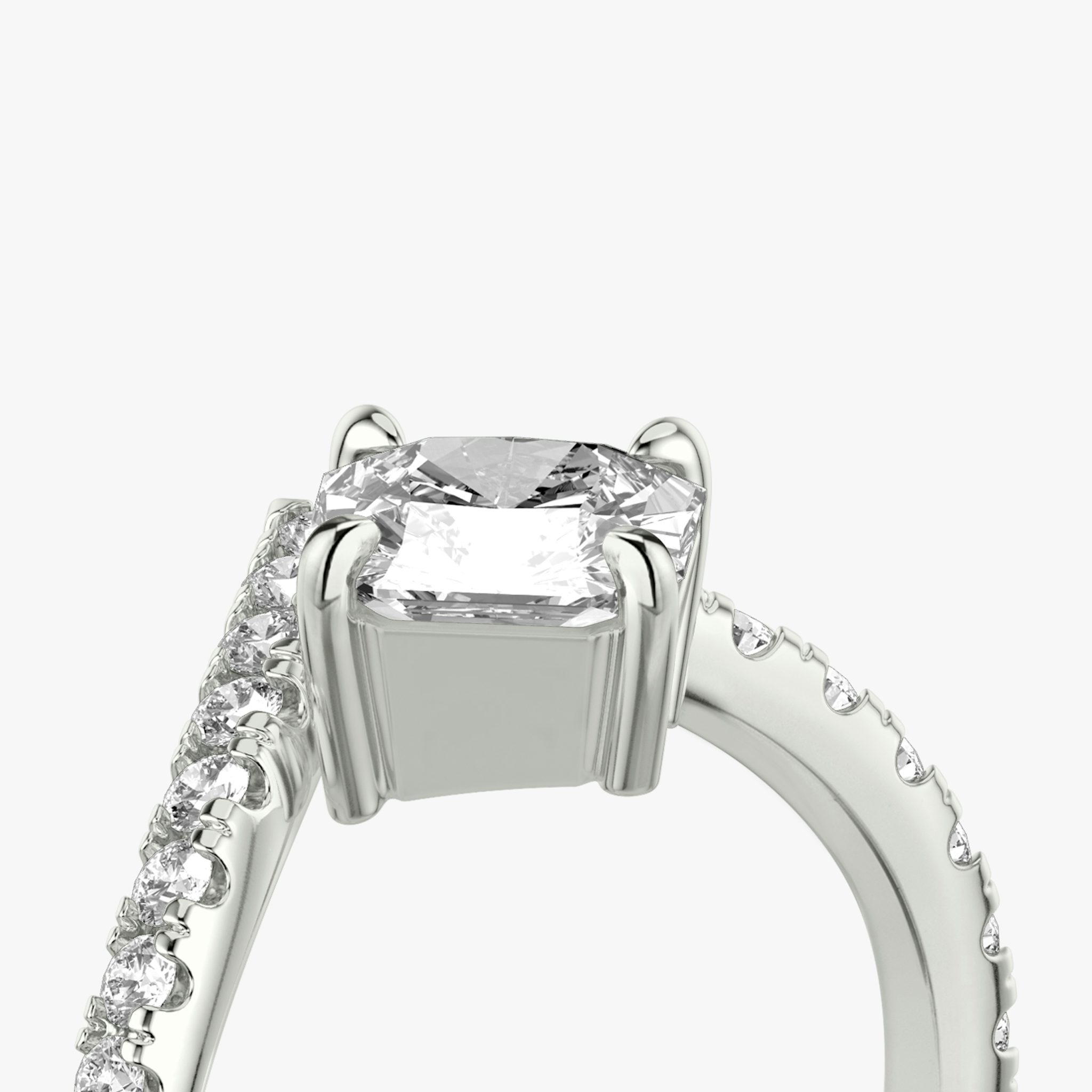 The Signature V | Asscher | 18k | White Gold | bandAccent: Pavé | diamondOrientation: vertical | caratWeight: other