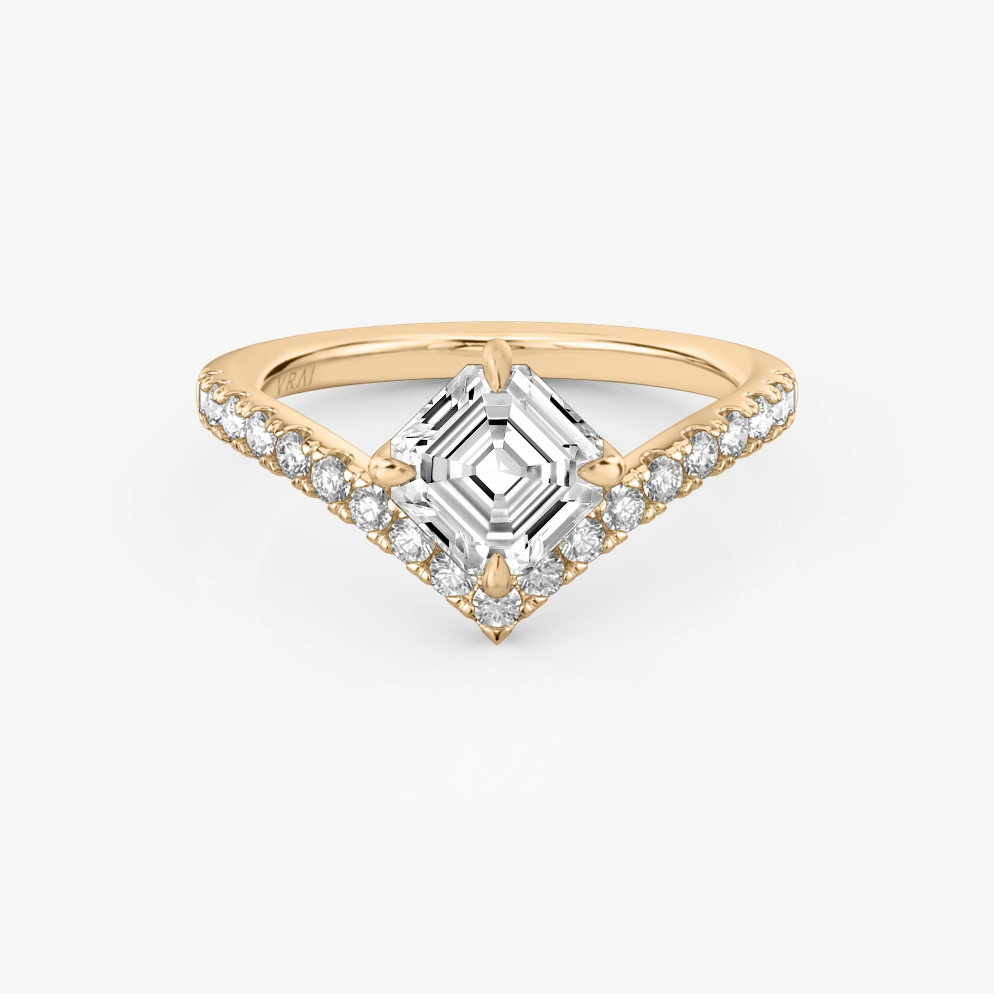 The Signature V | Asscher | 14k | Rose Gold | bandAccent: Pavé | diamondOrientation: vertical | caratWeight: other