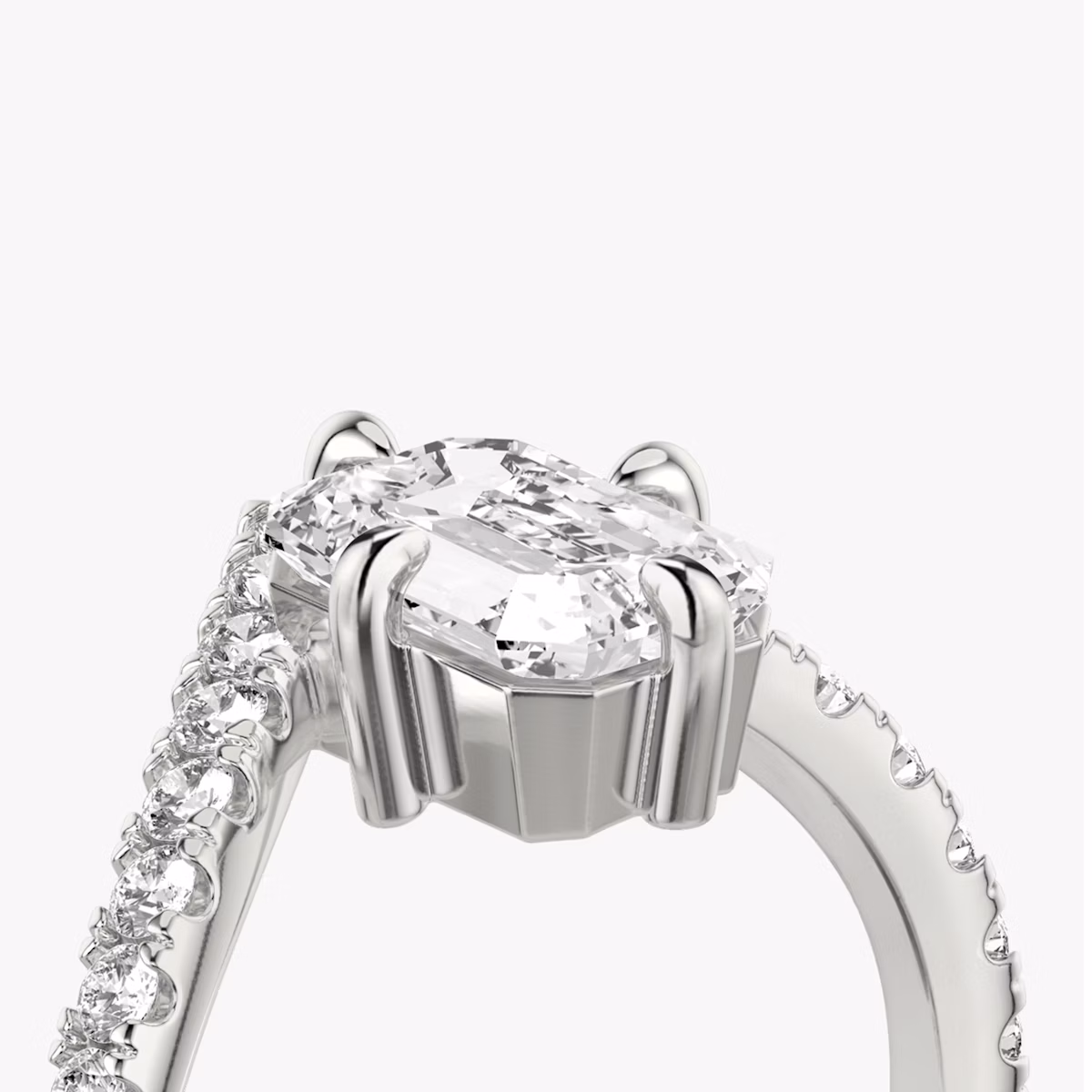 The Signature V | Emerald | Platinum | bandAccent: Pavé | diamondOrientation: vertical | caratWeight: other