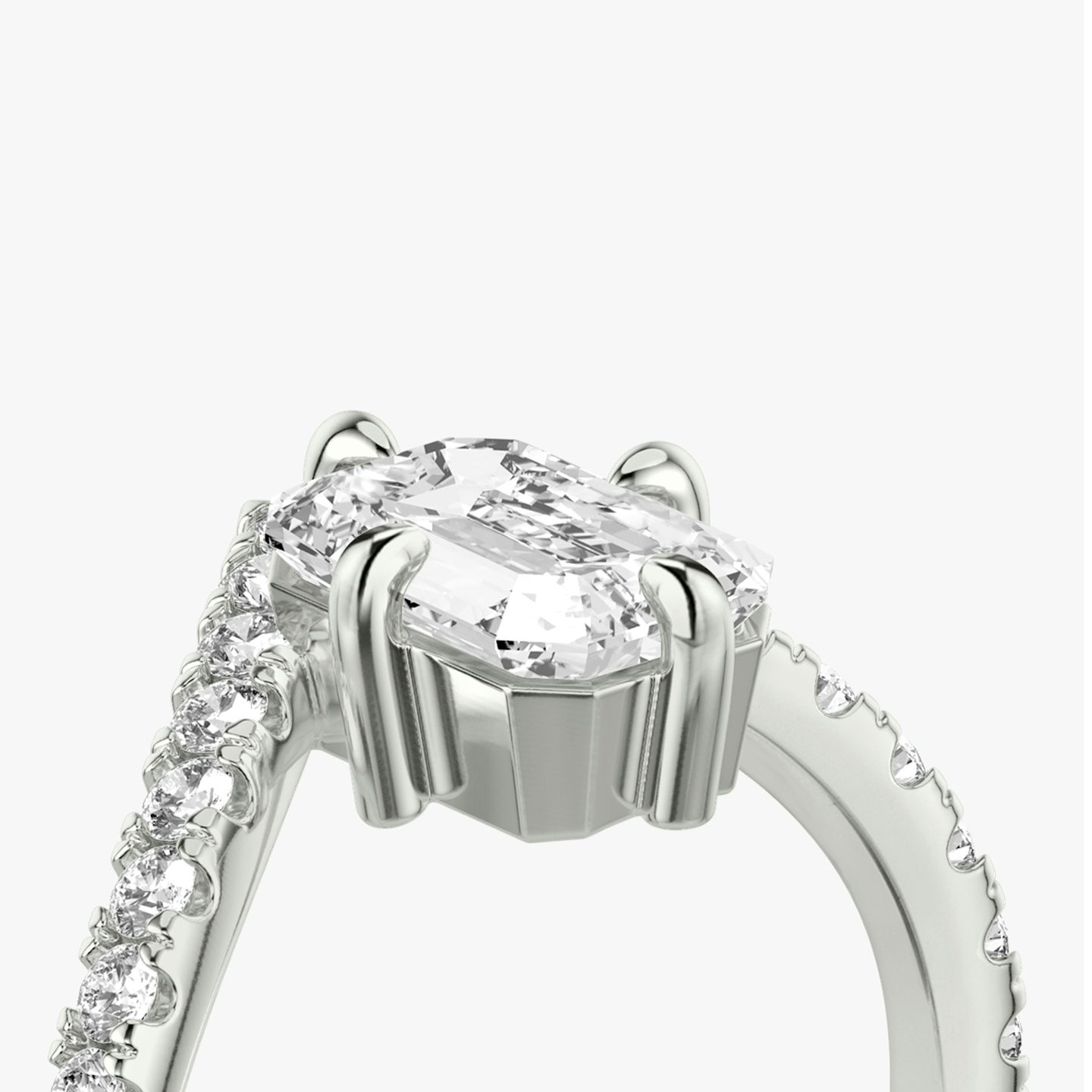 Anillo de compromiso Signature V | Esmeralda | Platino | bandAccent: Pavé | diamondOrientation: vertical | caratWeight: other