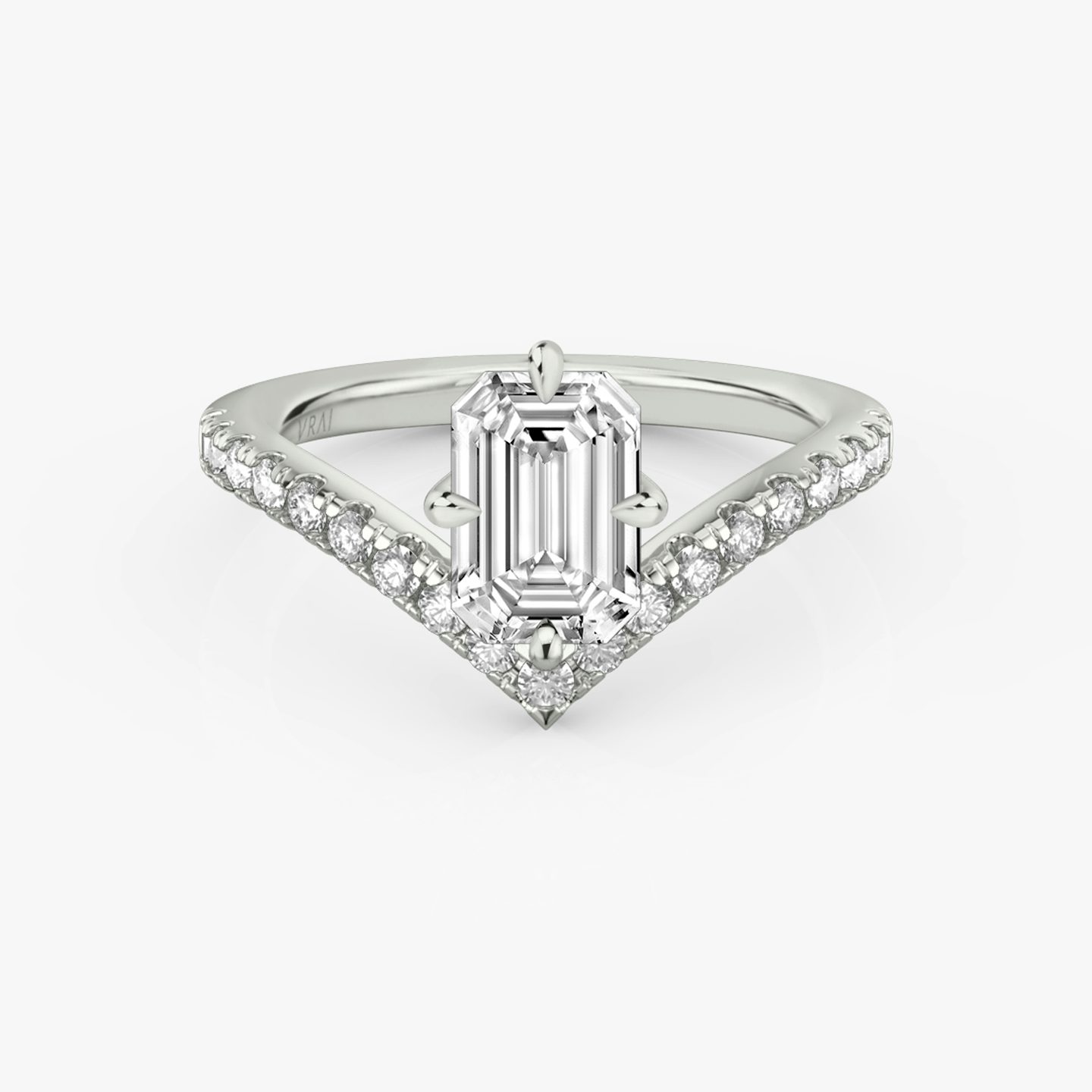 Anillo de compromiso Signature V | Esmeralda | Platino | bandAccent: Pavé | diamondOrientation: vertical | caratWeight: other