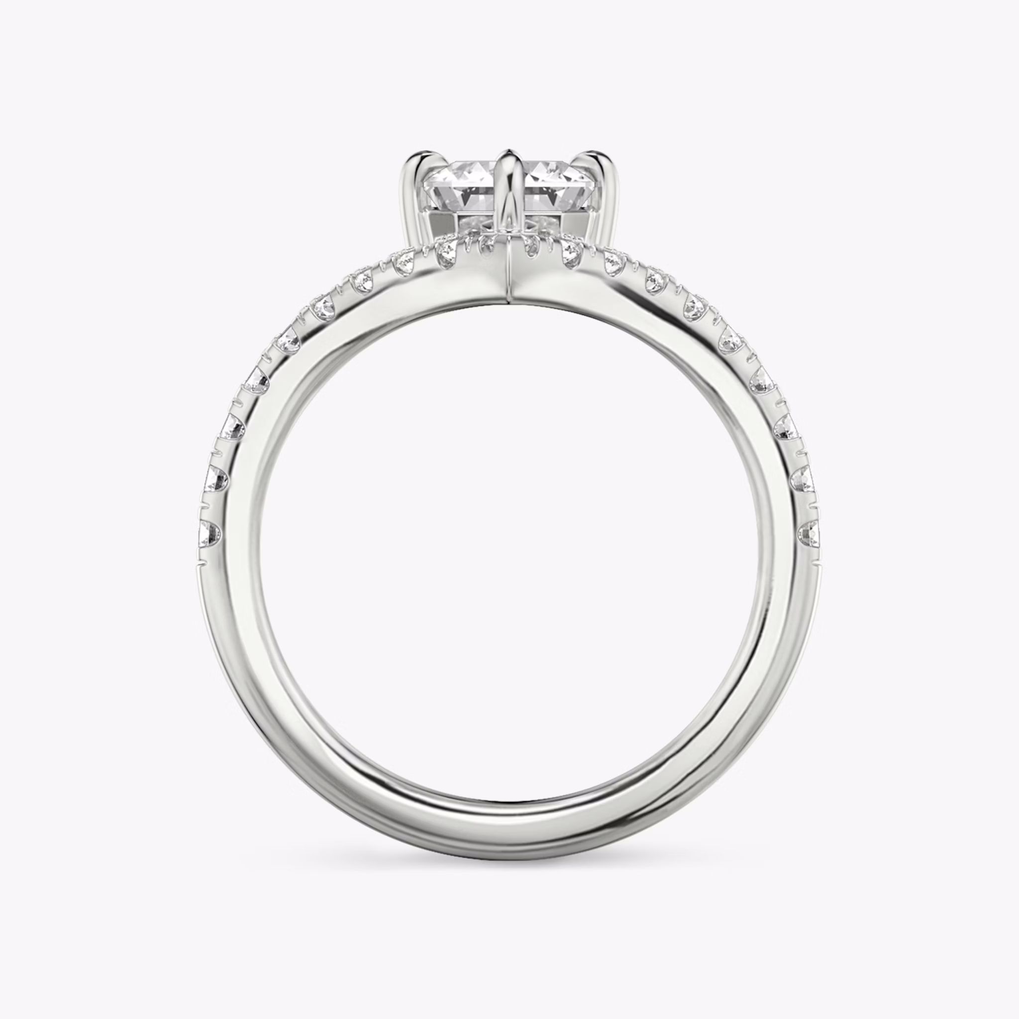 Anillo de compromiso Signature V | Esmeralda | 18k | Oro blanco | bandAccent: Pavé | diamondOrientation: vertical | caratWeight: other