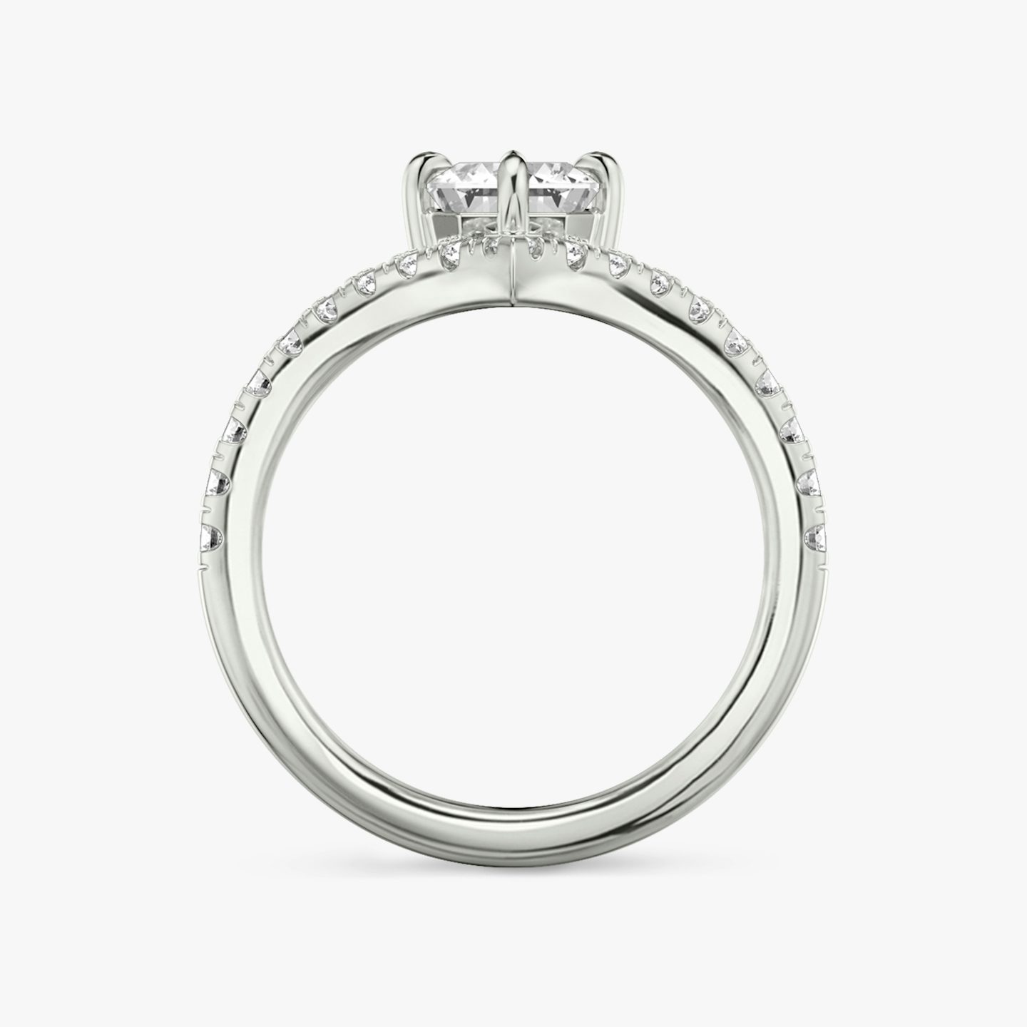 Anillo de compromiso Signature V | Esmeralda | Platino | bandAccent: Pavé | diamondOrientation: vertical | caratWeight: other