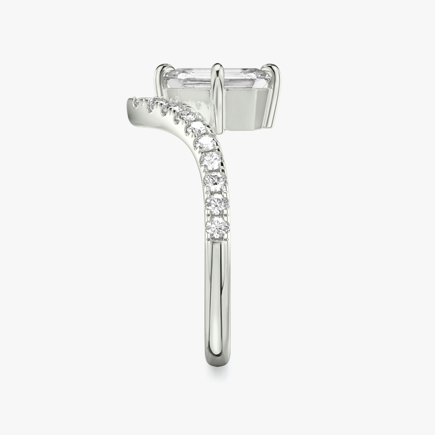 Anillo de compromiso Signature V | Esmeralda | Platino | bandAccent: Pavé | diamondOrientation: vertical | caratWeight: other