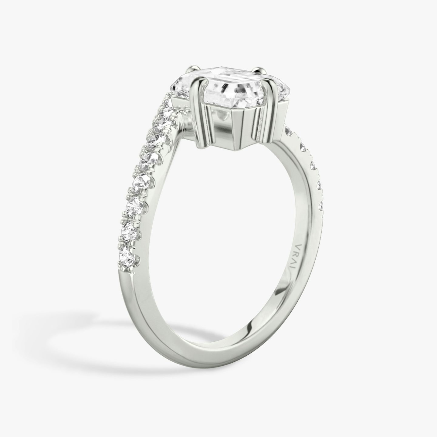 Anillo de compromiso Signature V | Esmeralda | Platino | bandAccent: Pavé | diamondOrientation: vertical | caratWeight: other