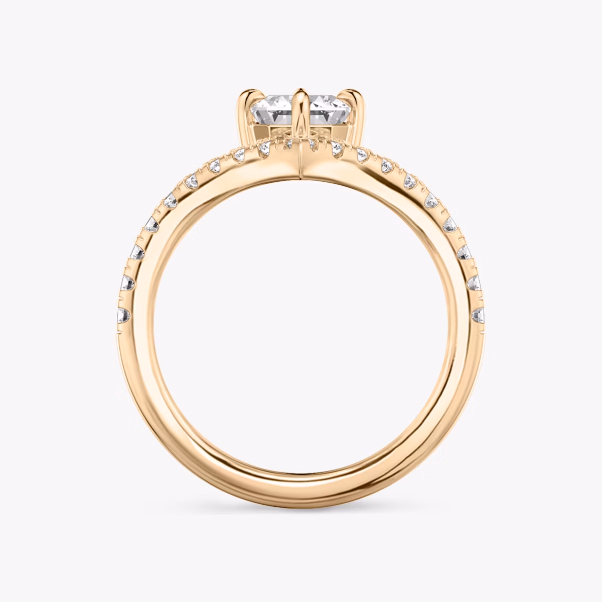 The Signature V | Emerald | 14k | Rose Gold | bandAccent: Pavé | diamondOrientation: vertical | caratWeight: other