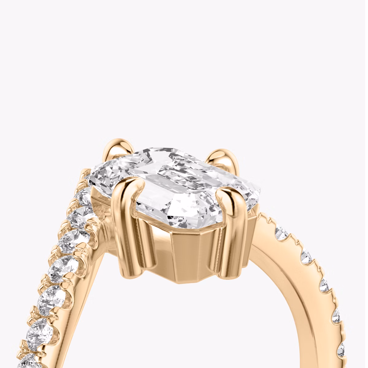 The Signature V | Emerald | 14k | Rose Gold | bandAccent: Pavé | diamondOrientation: vertical | caratWeight: other