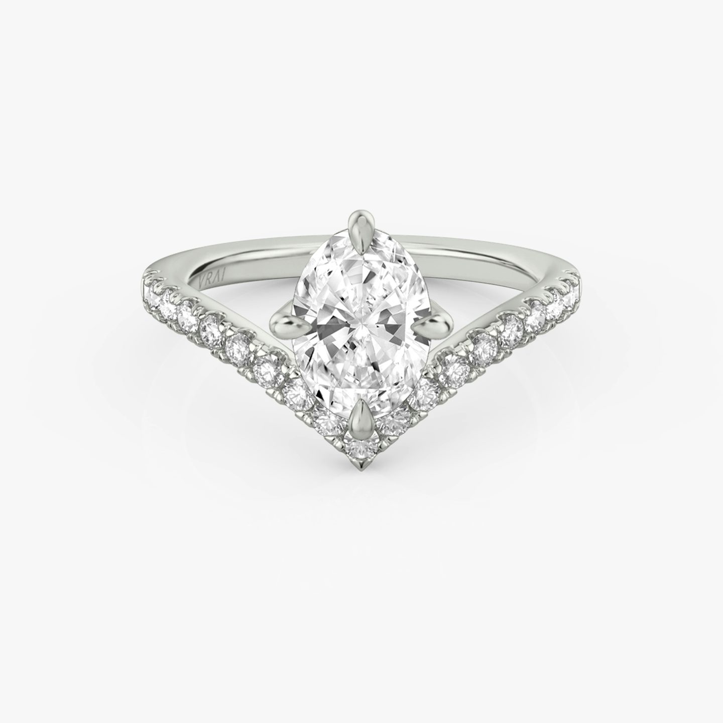 The Signature V | Oval | 18k | White Gold | bandAccent: Pavé | diamondOrientation: vertical | caratWeight: other