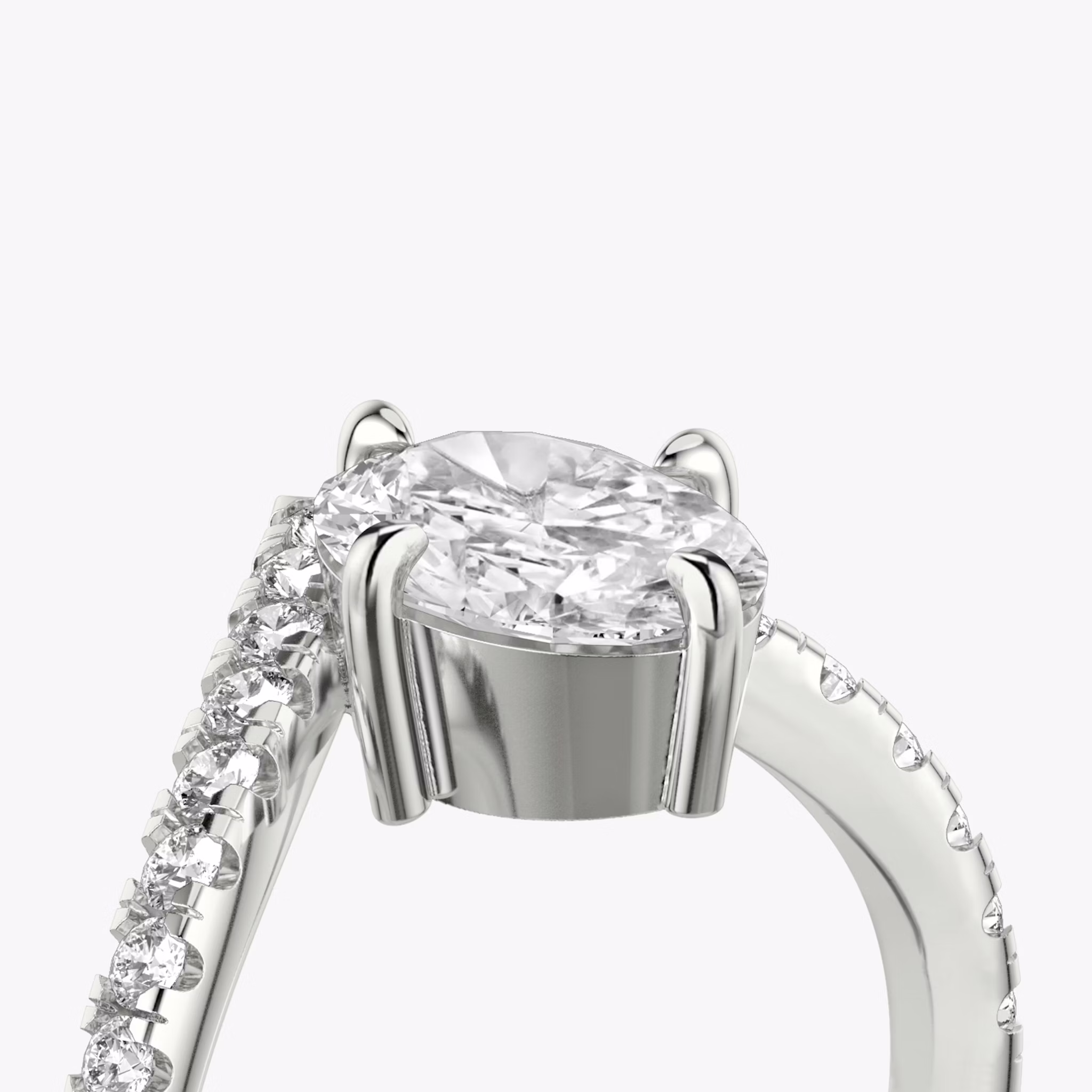 Anillo de compromiso Signature V | Oval | 18k | Oro blanco | bandAccent: Pavé | diamondOrientation: vertical | caratWeight: other