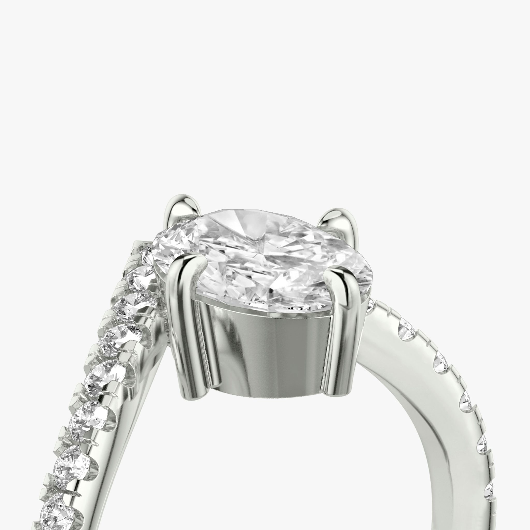 Anillo de compromiso Signature V | Oval | 18k | Oro blanco | bandAccent: Pavé | diamondOrientation: vertical | caratWeight: other