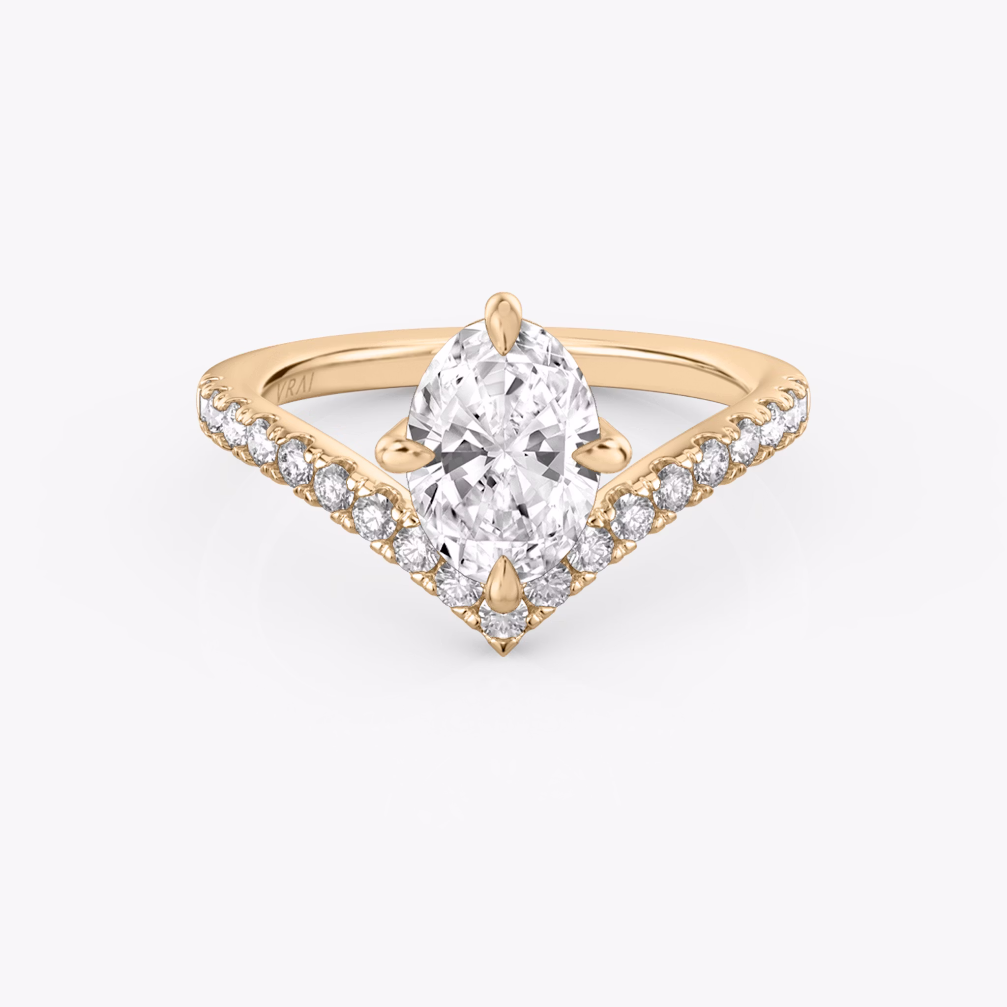 The Signature V | Oval | 14k | Rose Gold | bandAccent: Pavé | diamondOrientation: vertical | caratWeight: other