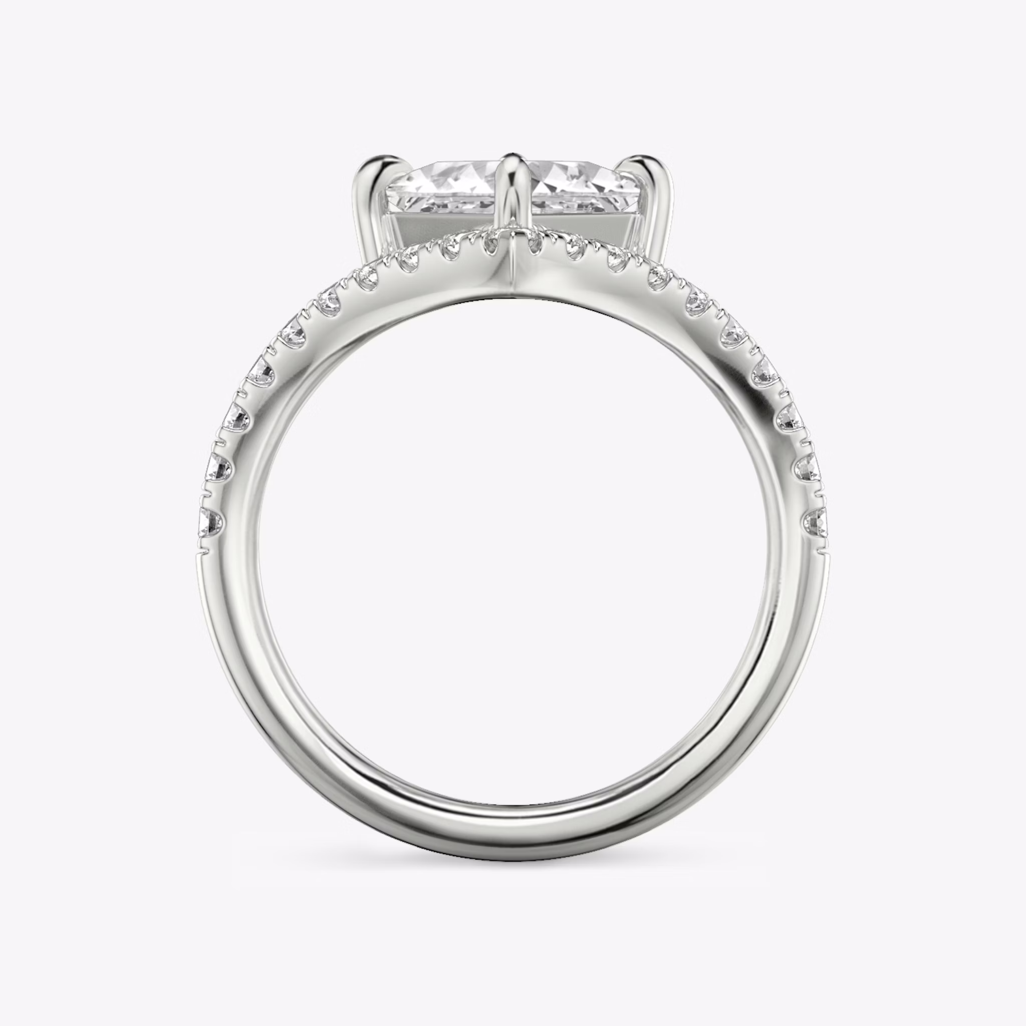 Anillo de compromiso Signature V | Princesa | Platino | bandAccent: Pavé | diamondOrientation: vertical | caratWeight: other