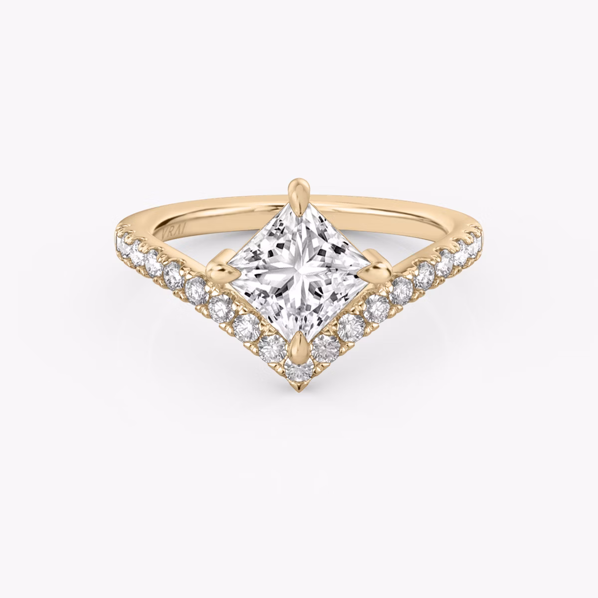The Signature V | Princess | 14k | Rose Gold | bandAccent: Pavé | diamondOrientation: vertical | caratWeight: other