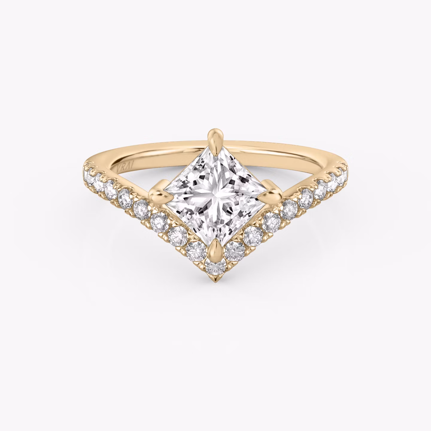 The Signature V | Princess | 14k | Rose Gold | bandAccent: Pavé | diamondOrientation: vertical | caratWeight: other