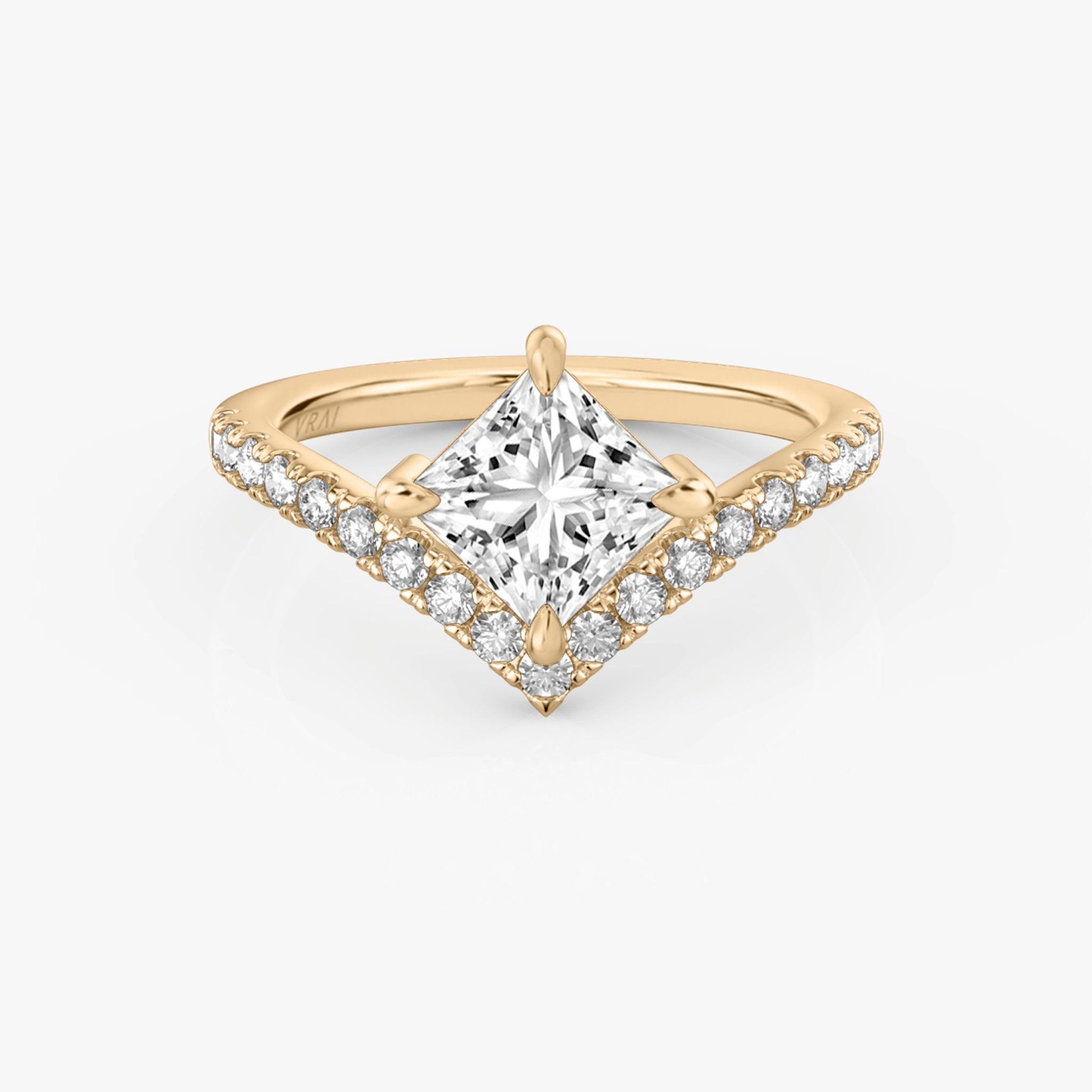 The Signature V | Princess | 14k | Rose Gold | bandAccent: Pavé | diamondOrientation: vertical | caratWeight: other