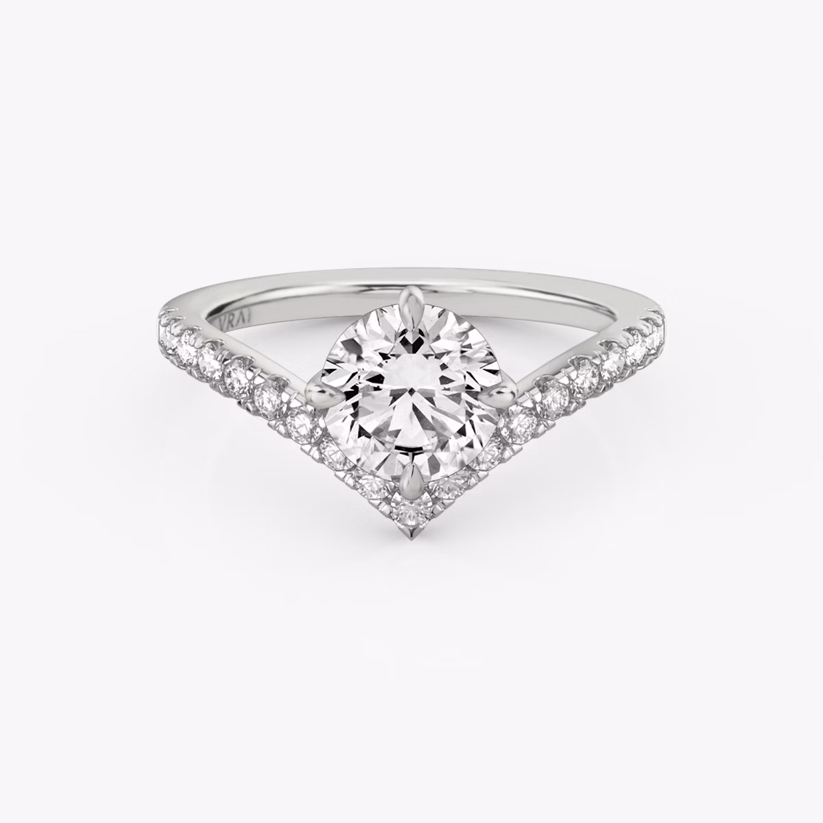The Signature V | Round Brilliant | Platinum | bandAccent: Pavé | caratWeight: 2.0ct | diamondOrientation: vertical