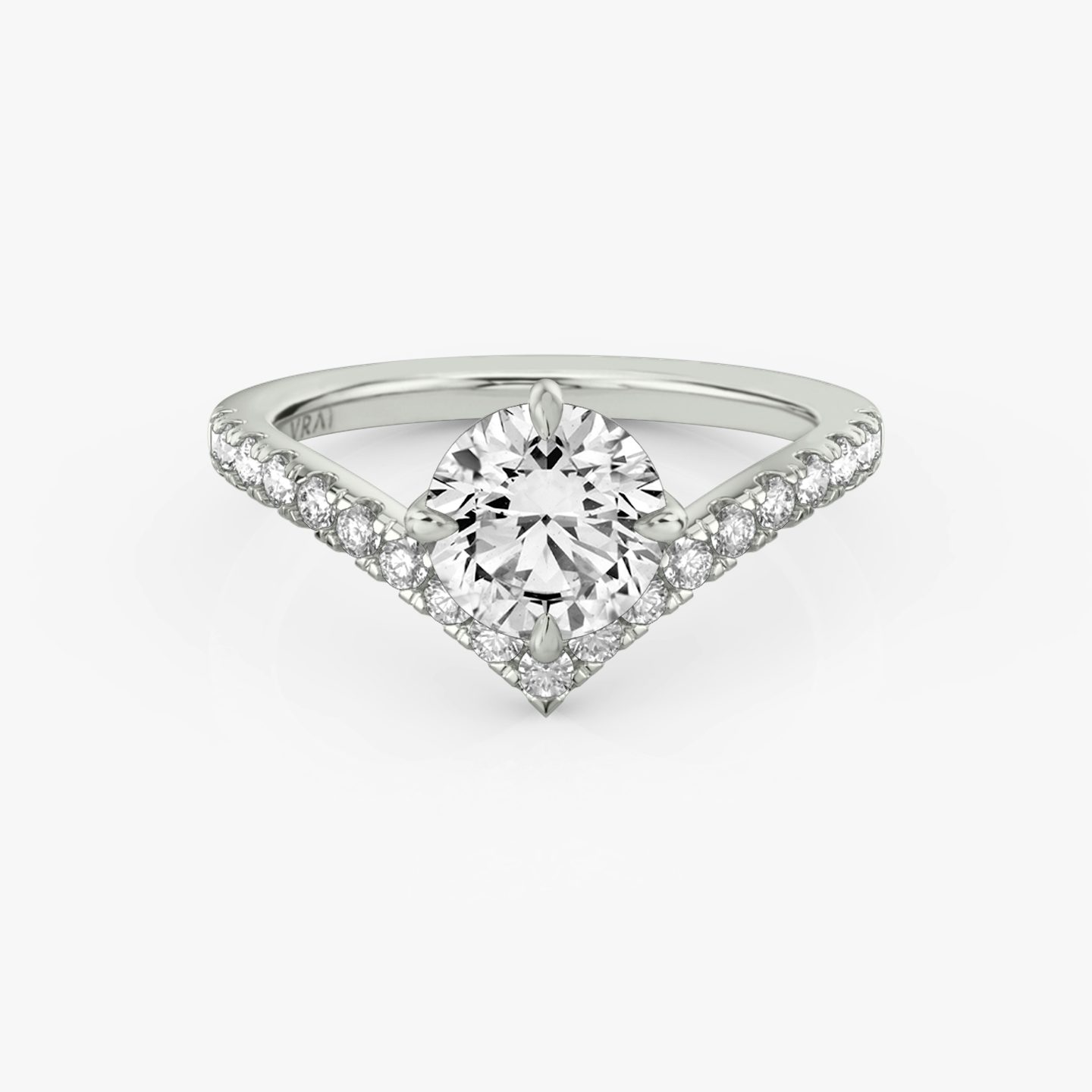 The Signature V | Round Brilliant | 18k | White Gold | bandAccent: Pavé | caratWeight: other | diamondOrientation: vertical