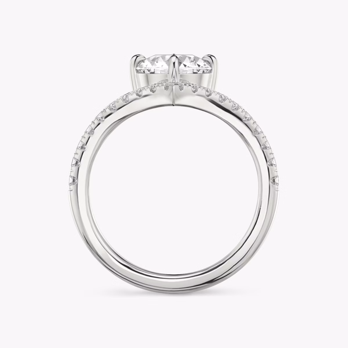 The Signature V | Round Brilliant | Platinum | bandAccent: Pavé | caratWeight: 2.0ct | diamondOrientation: vertical