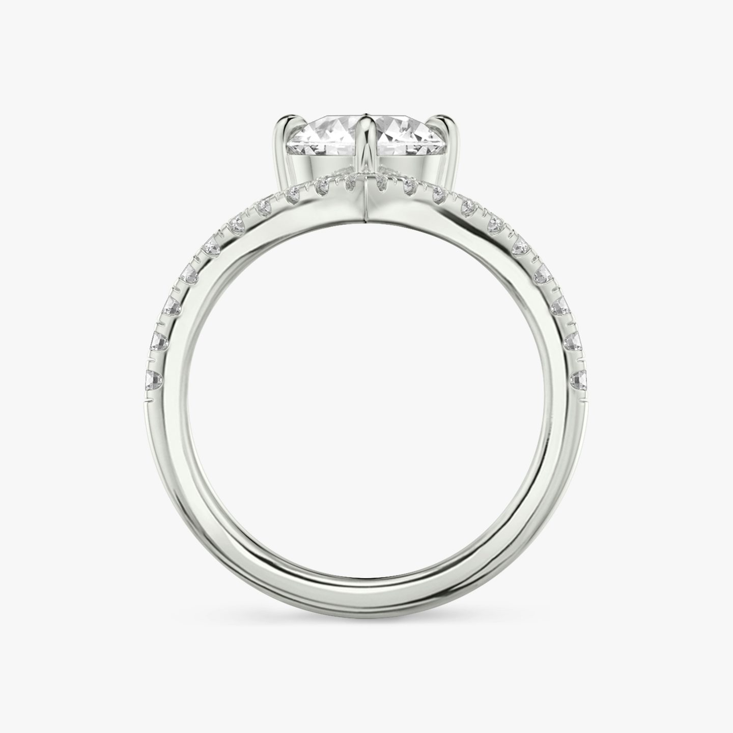 The Signature V | Round Brilliant | 18k | White Gold | bandAccent: Pavé | caratWeight: other | diamondOrientation: vertical