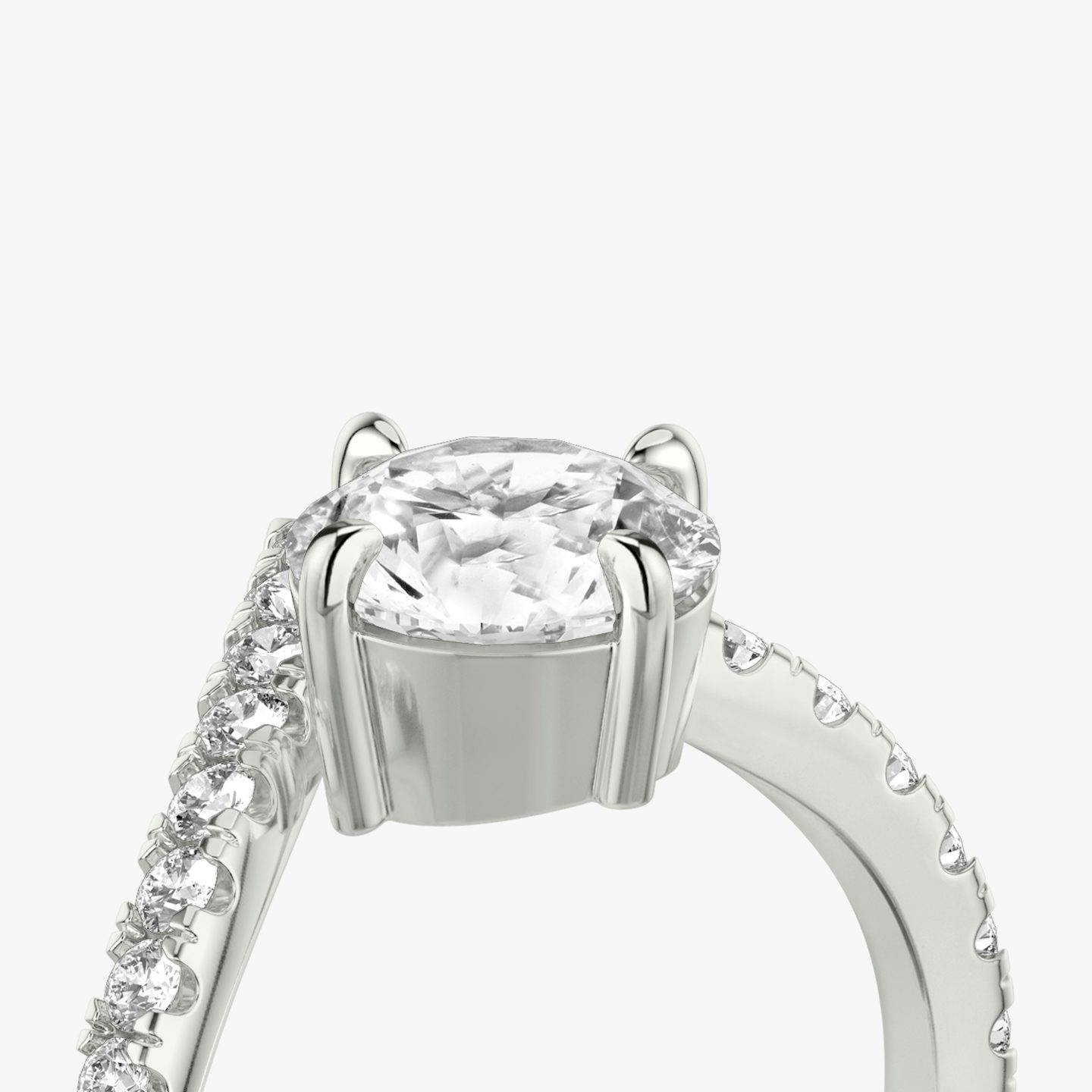 The Signature V | Round Brilliant | 18k | White Gold | bandAccent: Pavé | caratWeight: other | diamondOrientation: vertical