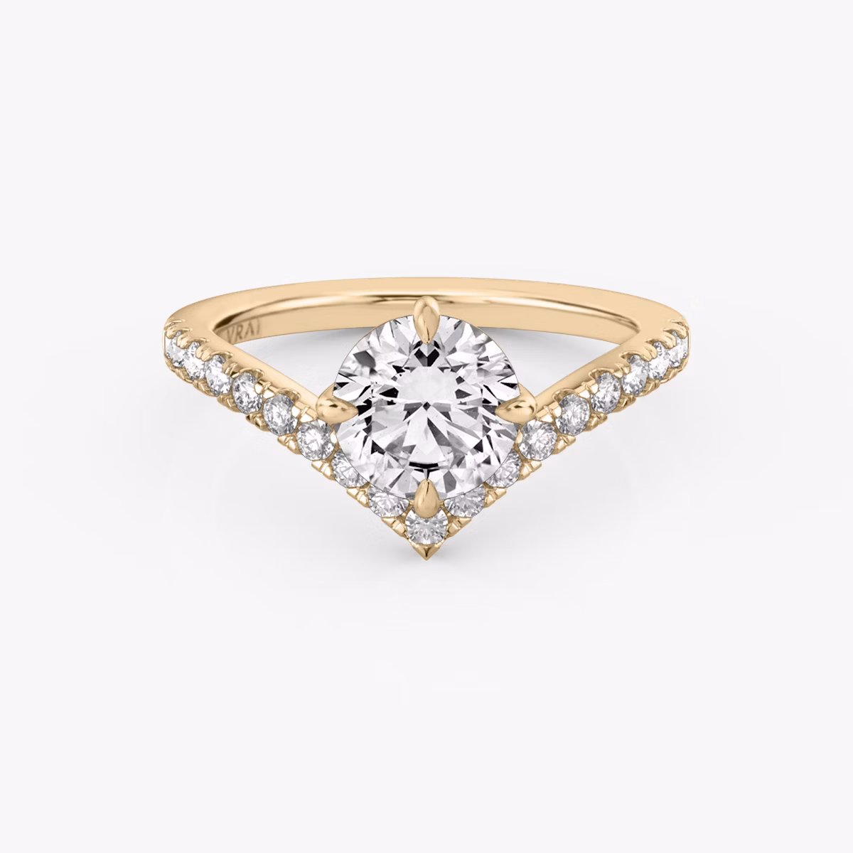 The Signature V | Round Brilliant | 14k | Rose Gold | bandAccent: Pavé | caratWeight: 2.0ct | diamondOrientation: vertical