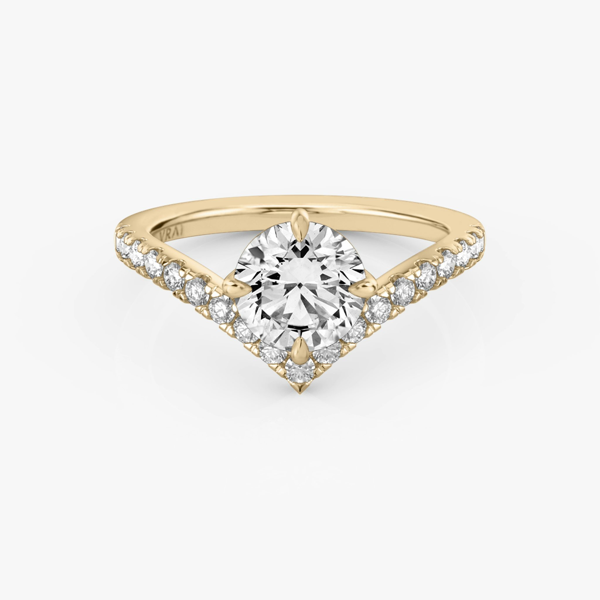 The Signature V | Round Brilliant | 14k | Rose Gold | bandAccent: Pavé | caratWeight: other | diamondOrientation: vertical