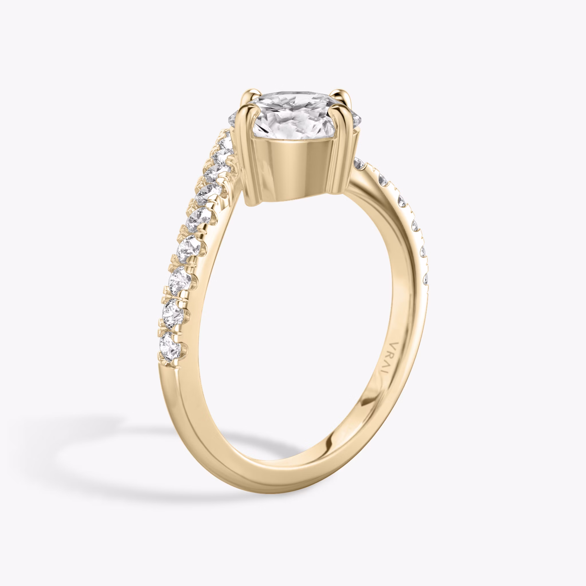 The Signature V | Round Brilliant | 14k | Rose Gold | bandAccent: Pavé | caratWeight: other | diamondOrientation: vertical