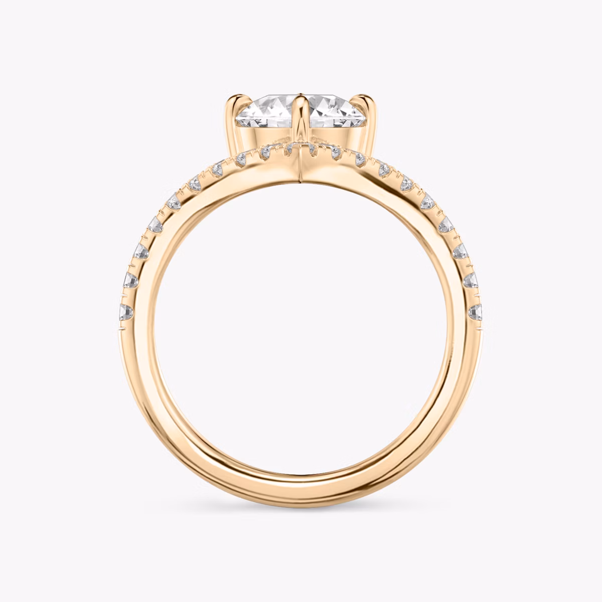 The Signature V | Round Brilliant | 14k | Rose Gold | bandAccent: Pavé | caratWeight: 2.0ct | diamondOrientation: vertical
