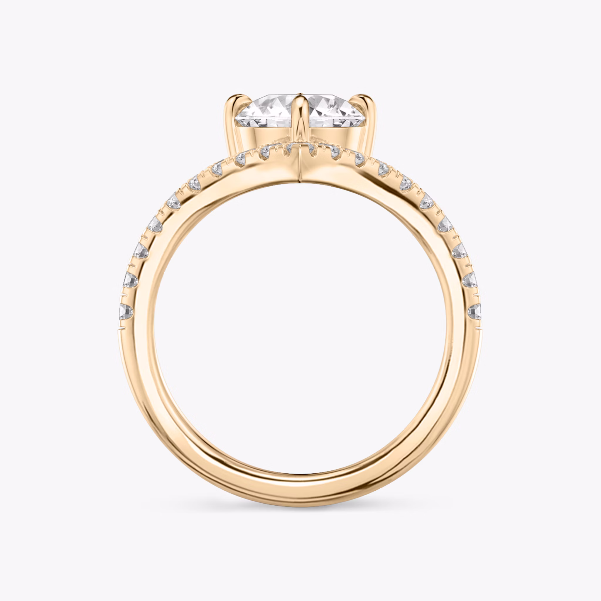 The Signature V | Round Brilliant | 14k | Rose Gold | bandAccent: Pavé | caratWeight: other | diamondOrientation: vertical