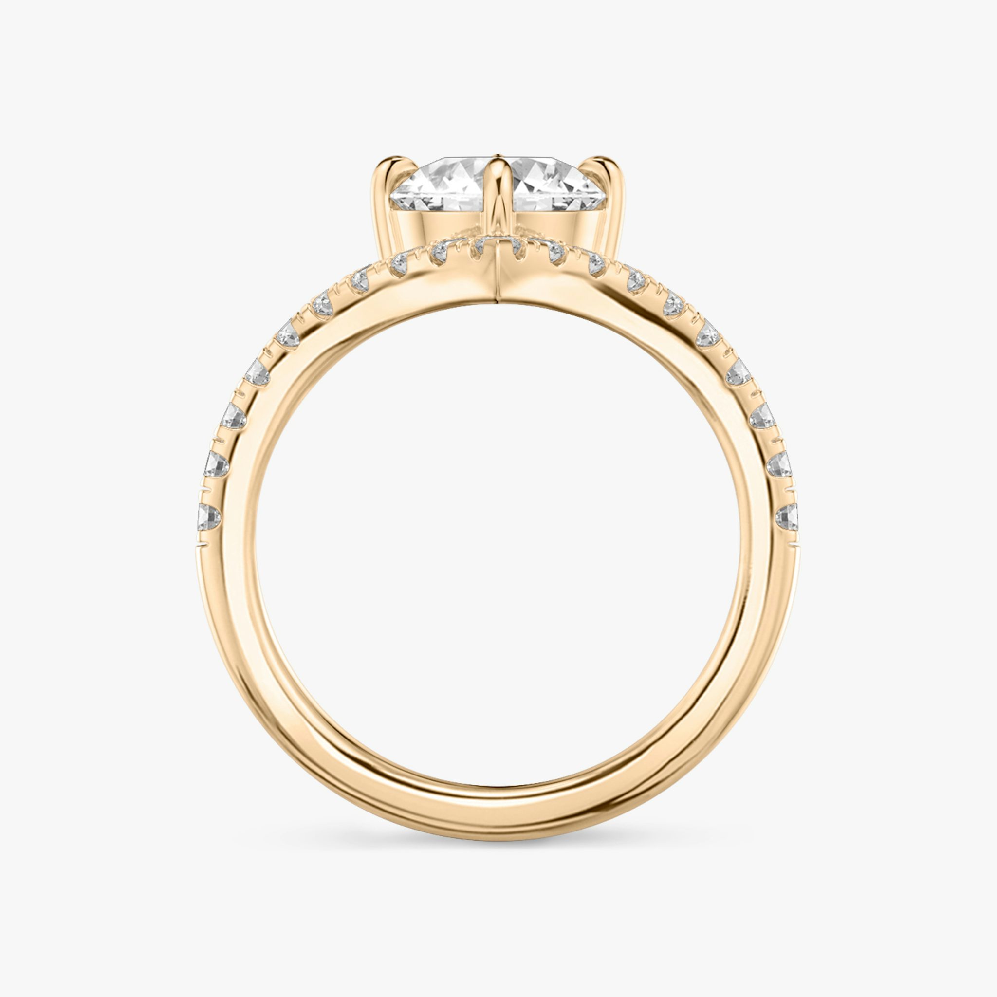 The Signature V | Round Brilliant | 14k | Rose Gold | bandAccent: Pavé | caratWeight: other | diamondOrientation: vertical